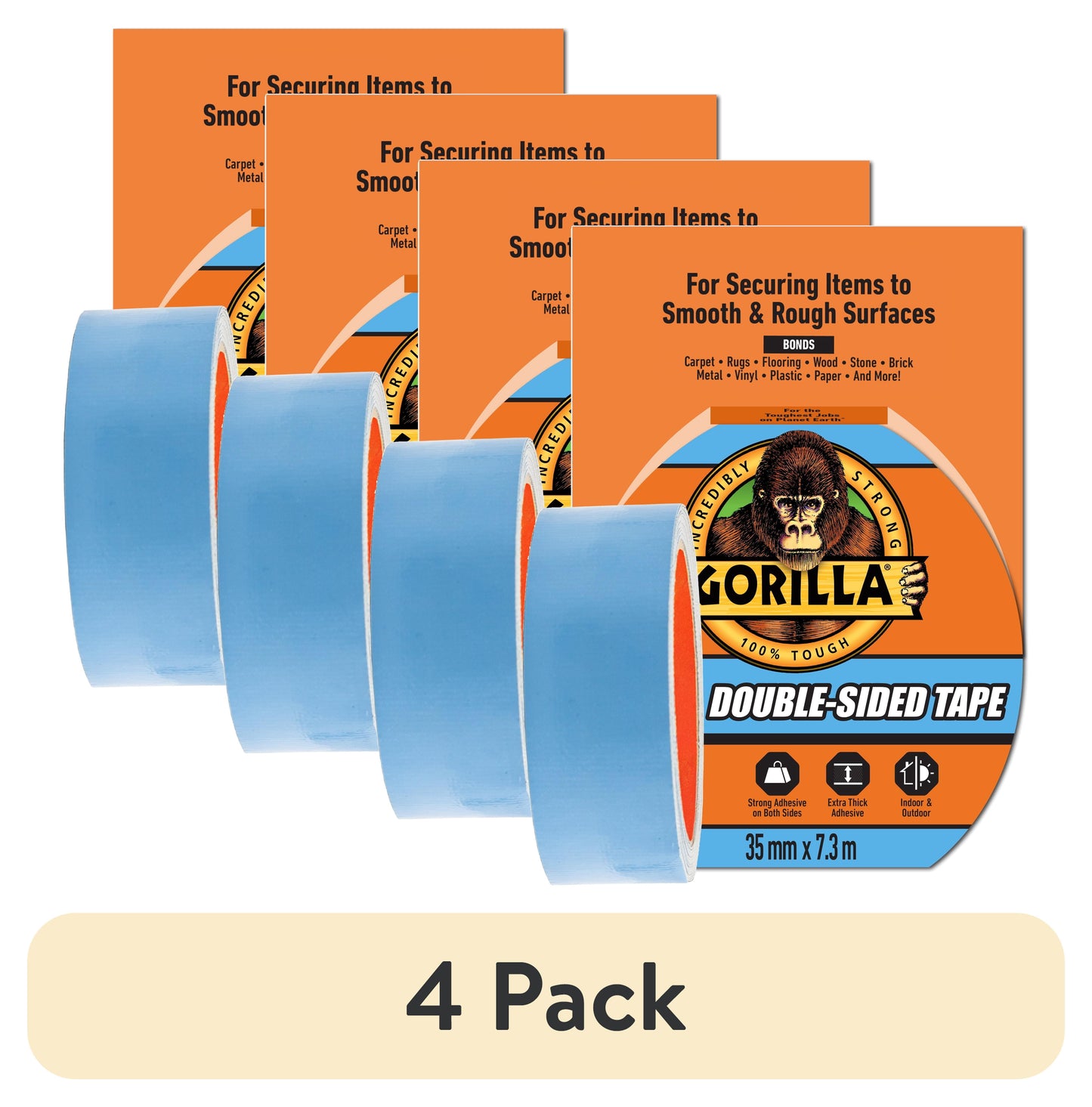 (4 pack) Gorilla Glue Double-Sided Tape, Gray Roll Assembled Product Weight 0.386 lb