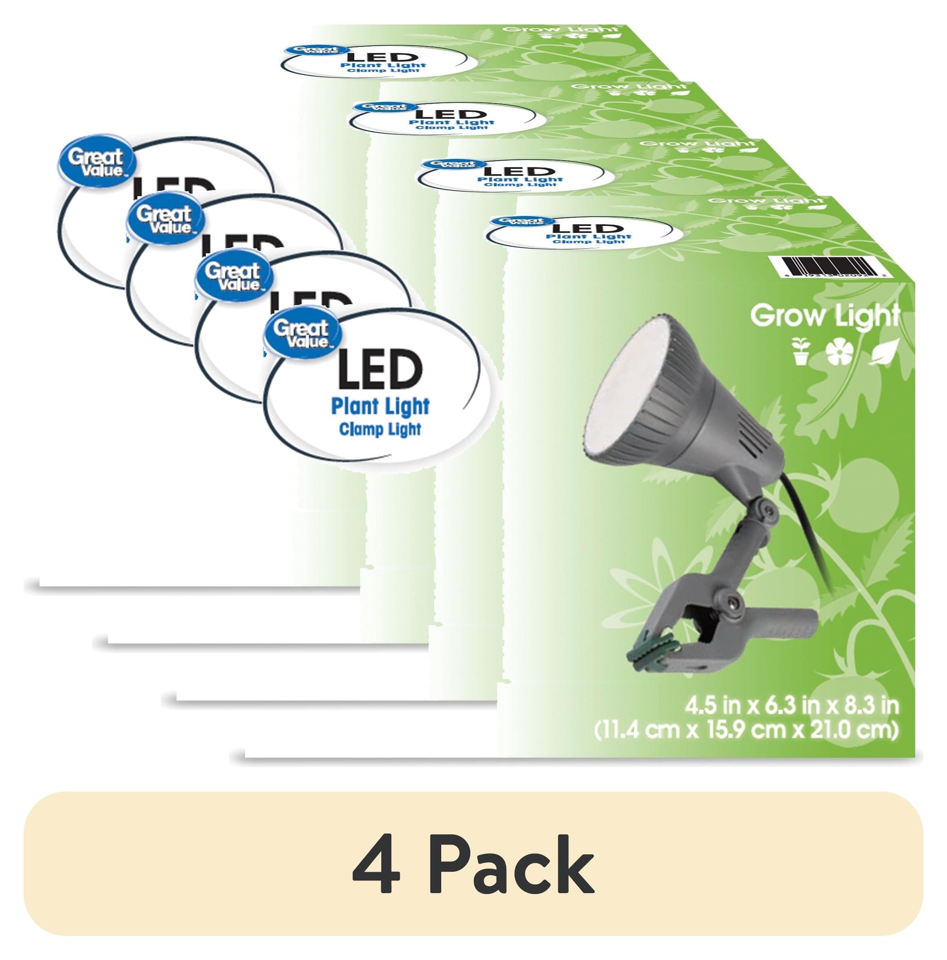 (4 pack) Great Value 4.5 Inch Full Spectrum LED Clamp Grow Light, Swivel & Pivot Joints, 13W - Single Pack