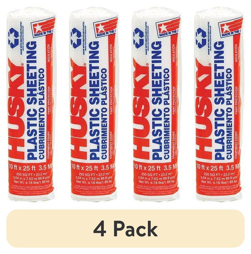 (4 pack) Husky 3.5 Mil Clear Plastic Sheeting, 10 ft. x 25 ft.