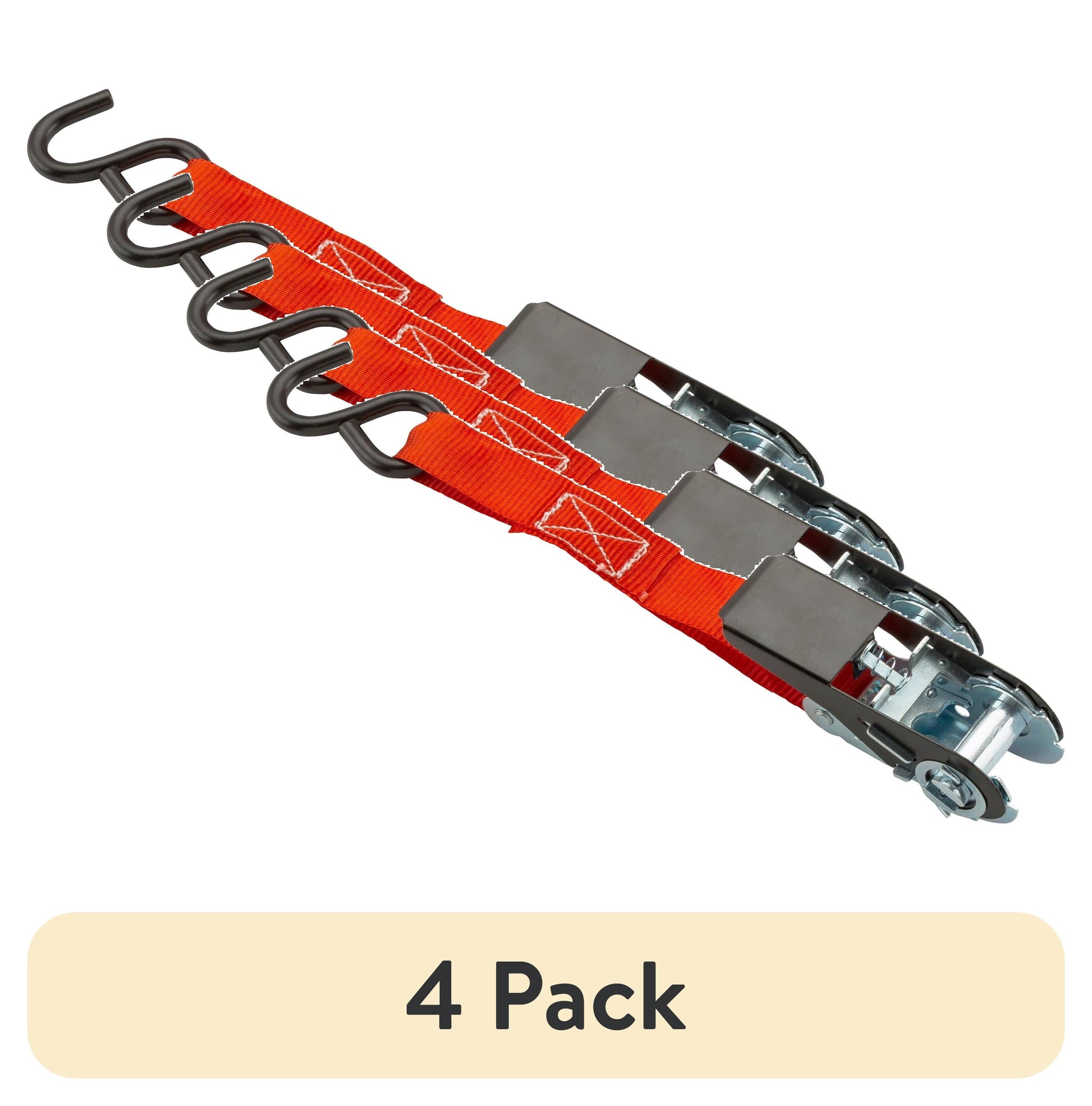 (4 pack) Hyper Tough 1 inch by 10 feet 300 lbs. S-Hook Ratchet Strap Tie Down