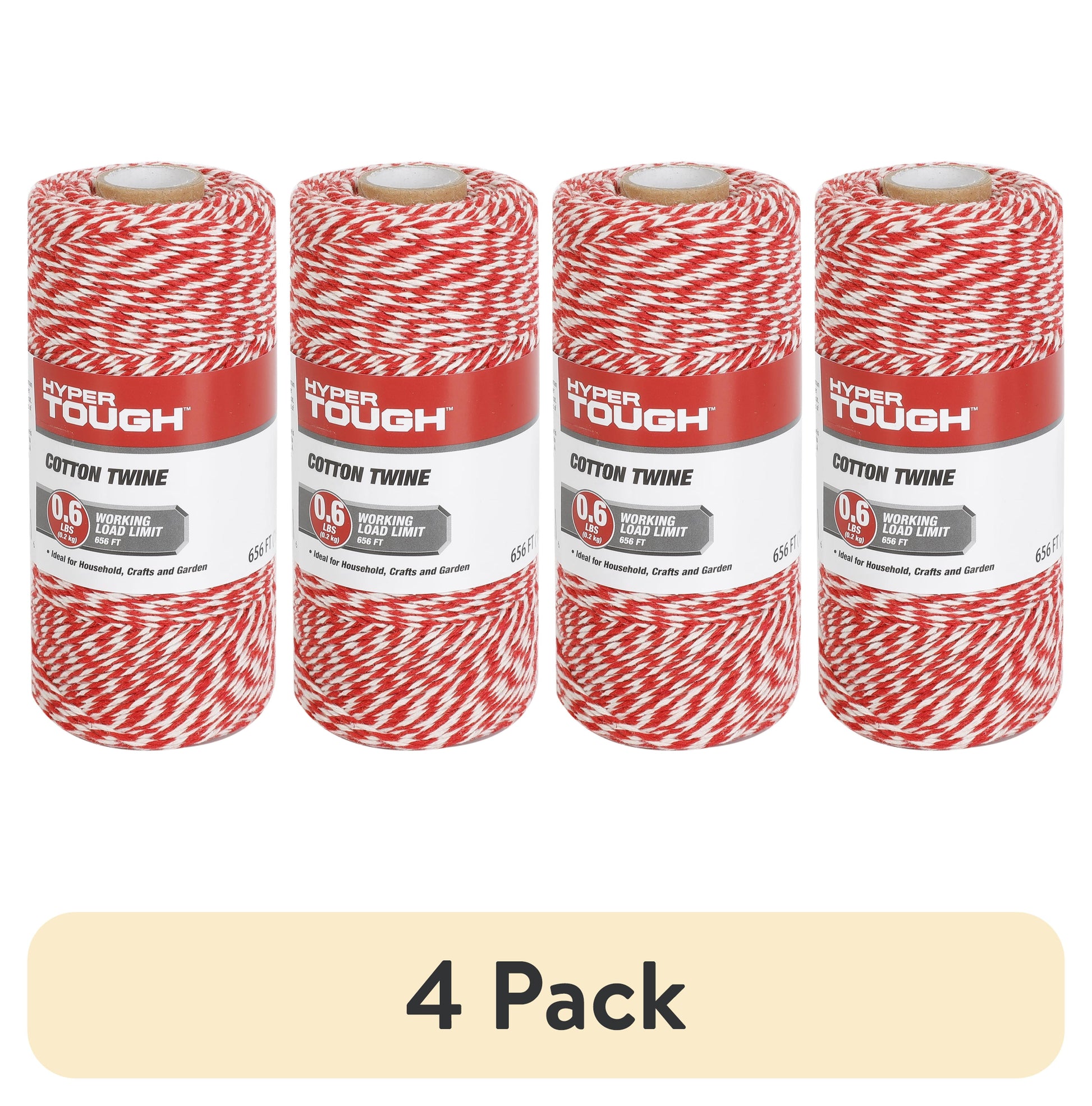 (4 pack) Hyper Tough 656-Foot Red and White Cotton Twine