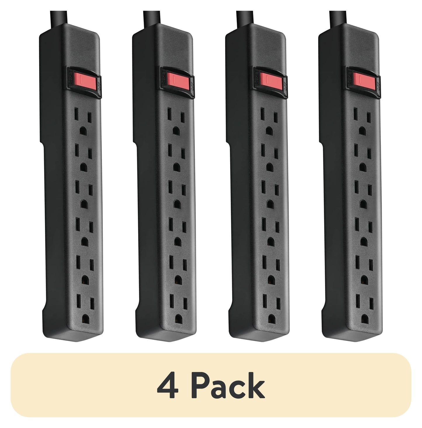 (4 pack) Hyper Tough 6-Outlet Indoor Power Strip with 8 Ft Extension Cord, ETL Certified, Black
