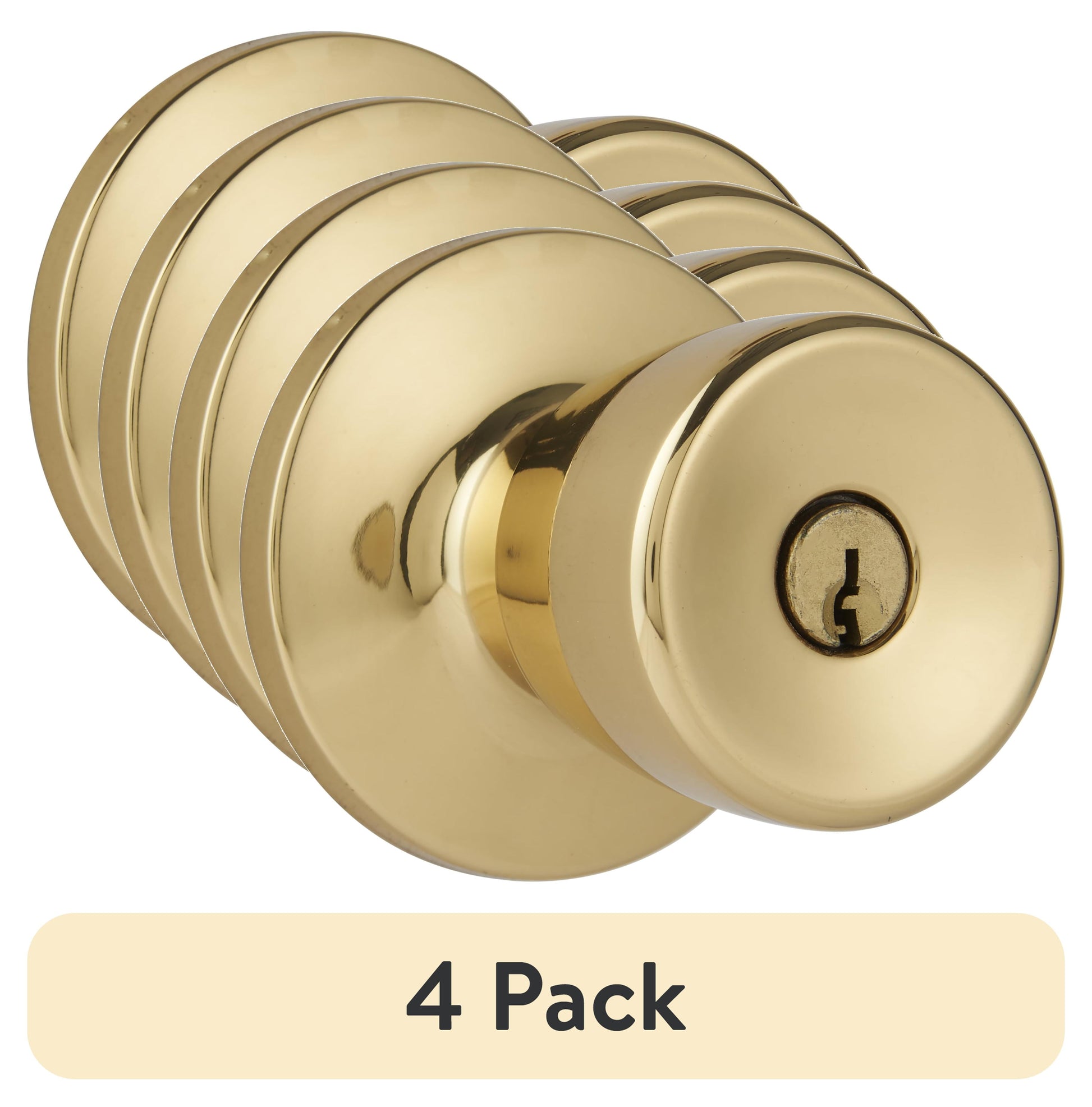 (4 pack) Hyper Tough Tulip Style Keyed Entry Doorknob in Polished Brass Finish
