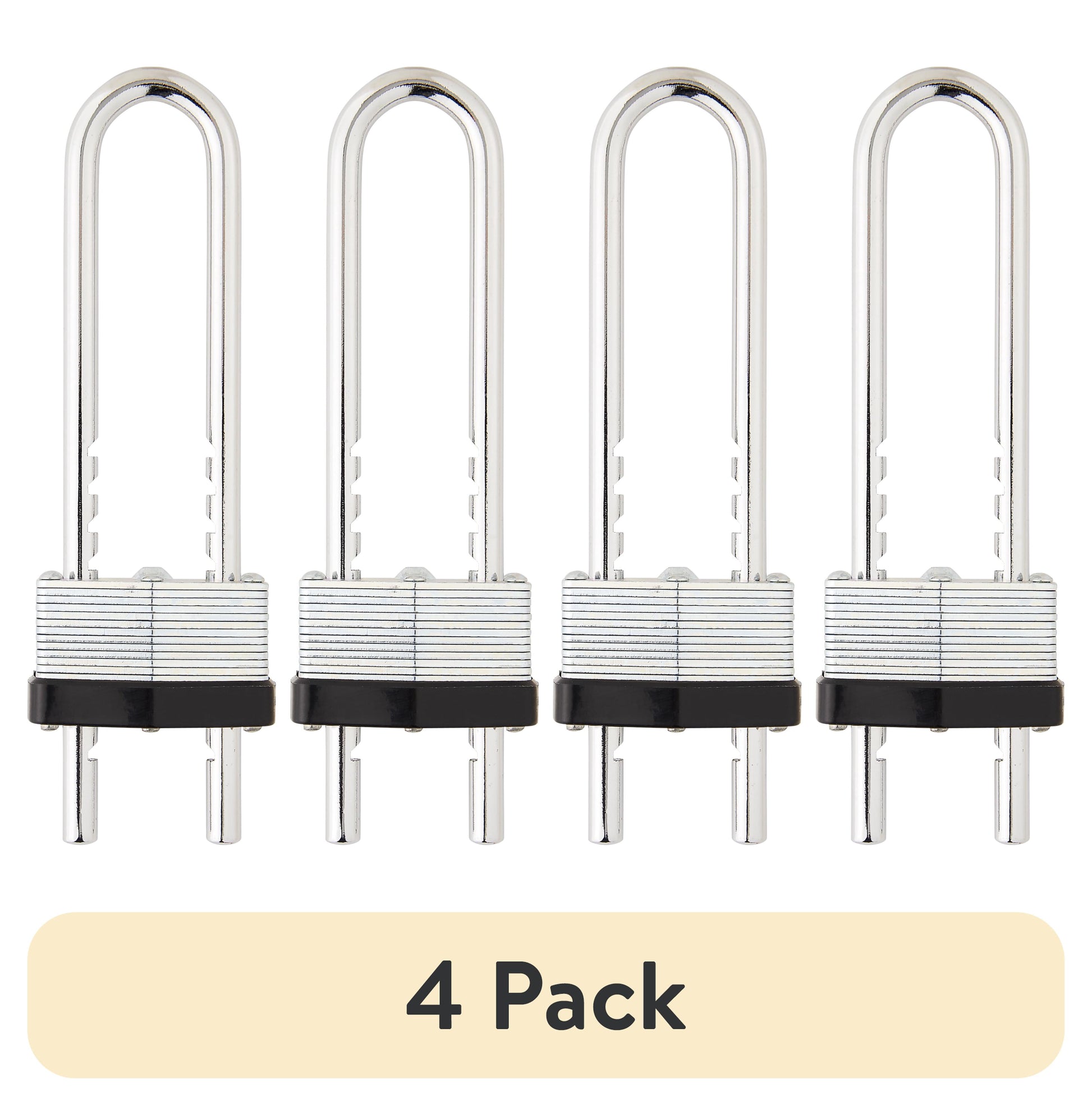 (4 pack) Hyper Tough 1-3/4 in. (44mm) Laminated Steel Keyed Padlock with Adjustable 2-3/8 to 4-3/4 in. (60-120mm) Hardened Steel Shackle