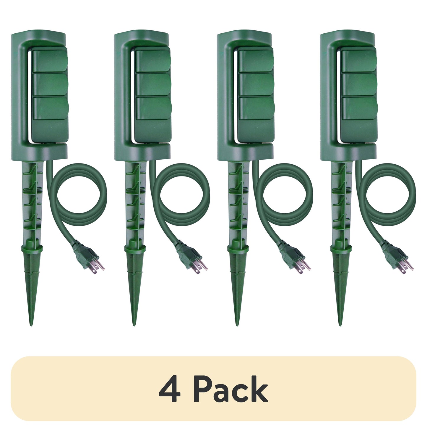 (4 pack) Hyper Tough 3-Outlet Outdoor Stake Timer with 3-Pronged Outlet Swivel Function, 10 Amps, Green