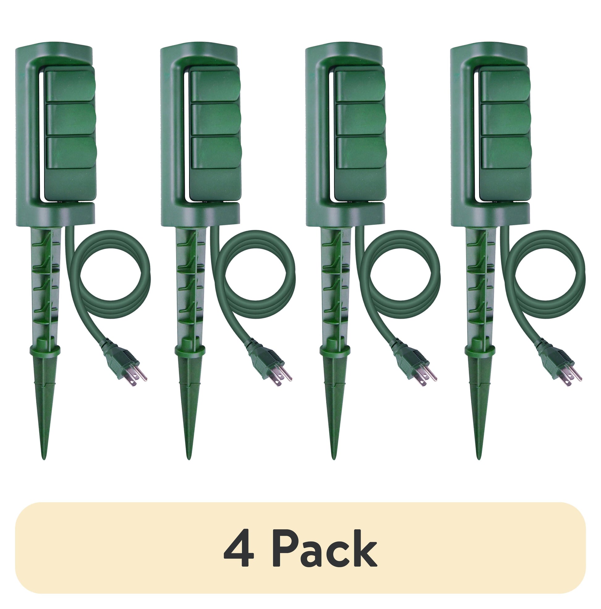 (4 pack) Hyper Tough 3-Outlet Outdoor Stake Timer with 3-Pronged Outlet Swivel Function, 10 Amps, Green
