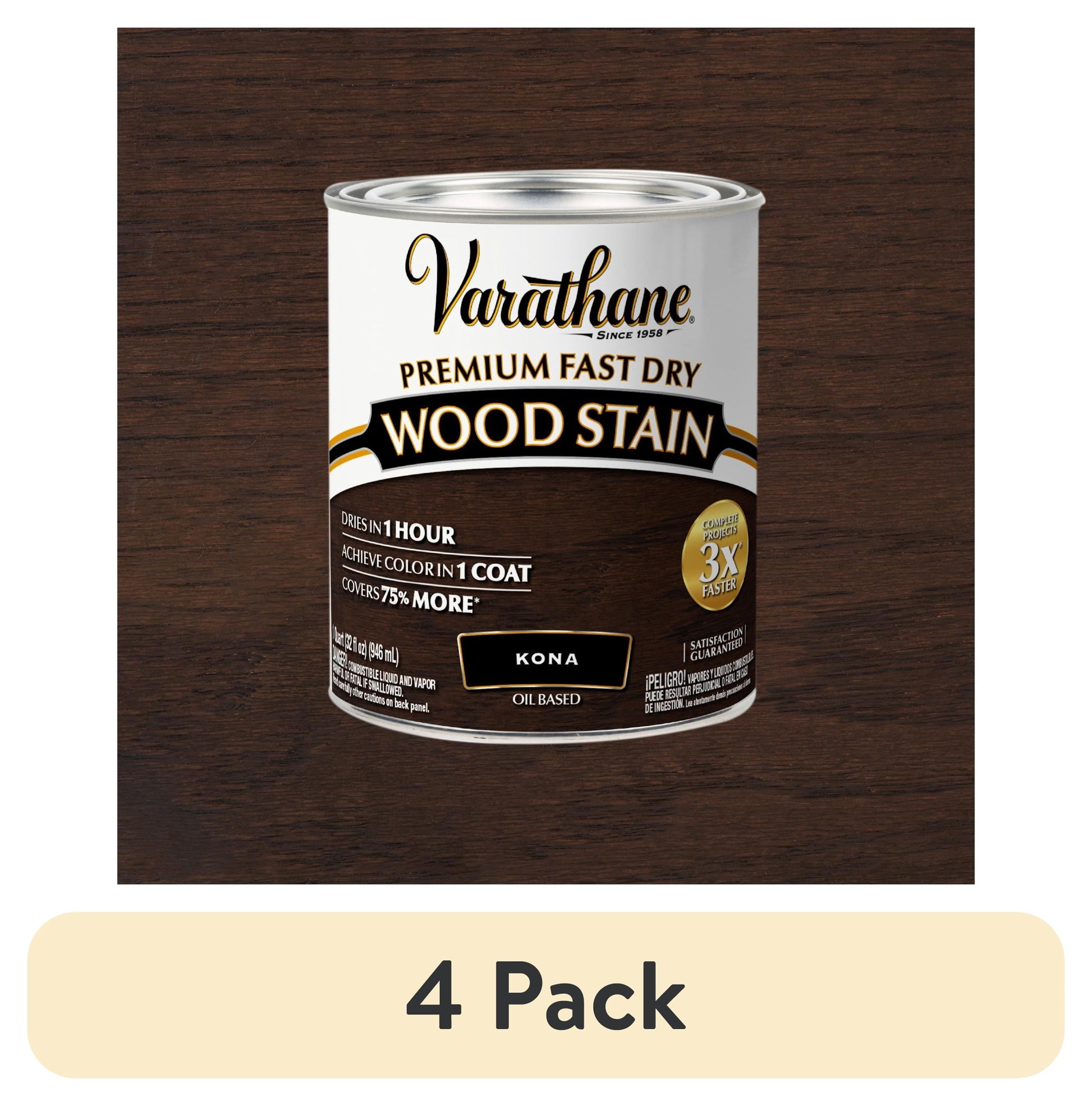 (4 pack) Kona, Varathane Premium Fast Dry Wood Stain-262010, Quart