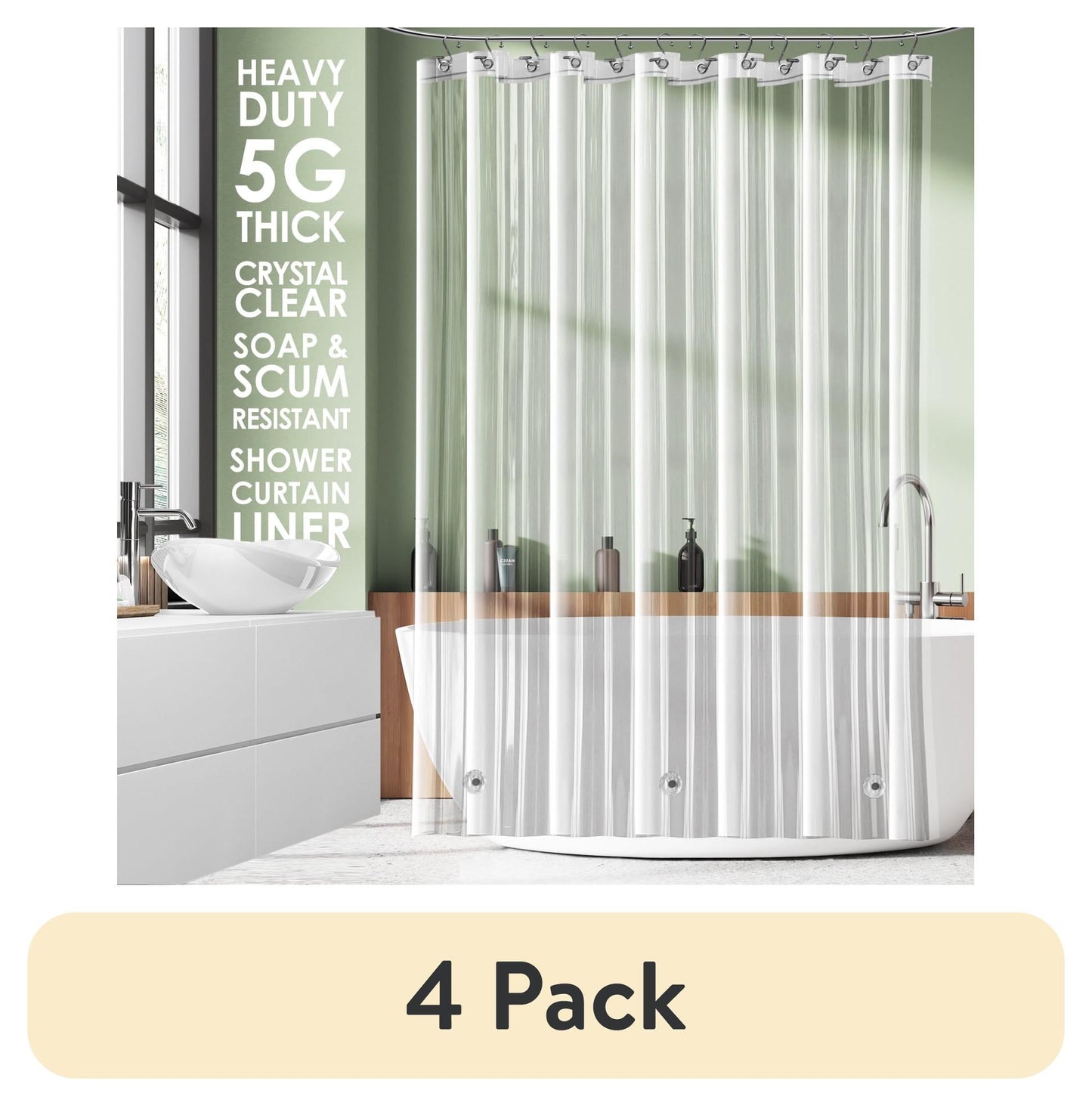 (4 pack) LammaLoe Plastic Shower Curtain Liner Mildew Resistant, Clear Shower Curtain with Premium Thick PEVA Shower Liner, Rustproof Grommets, 70" x 72"