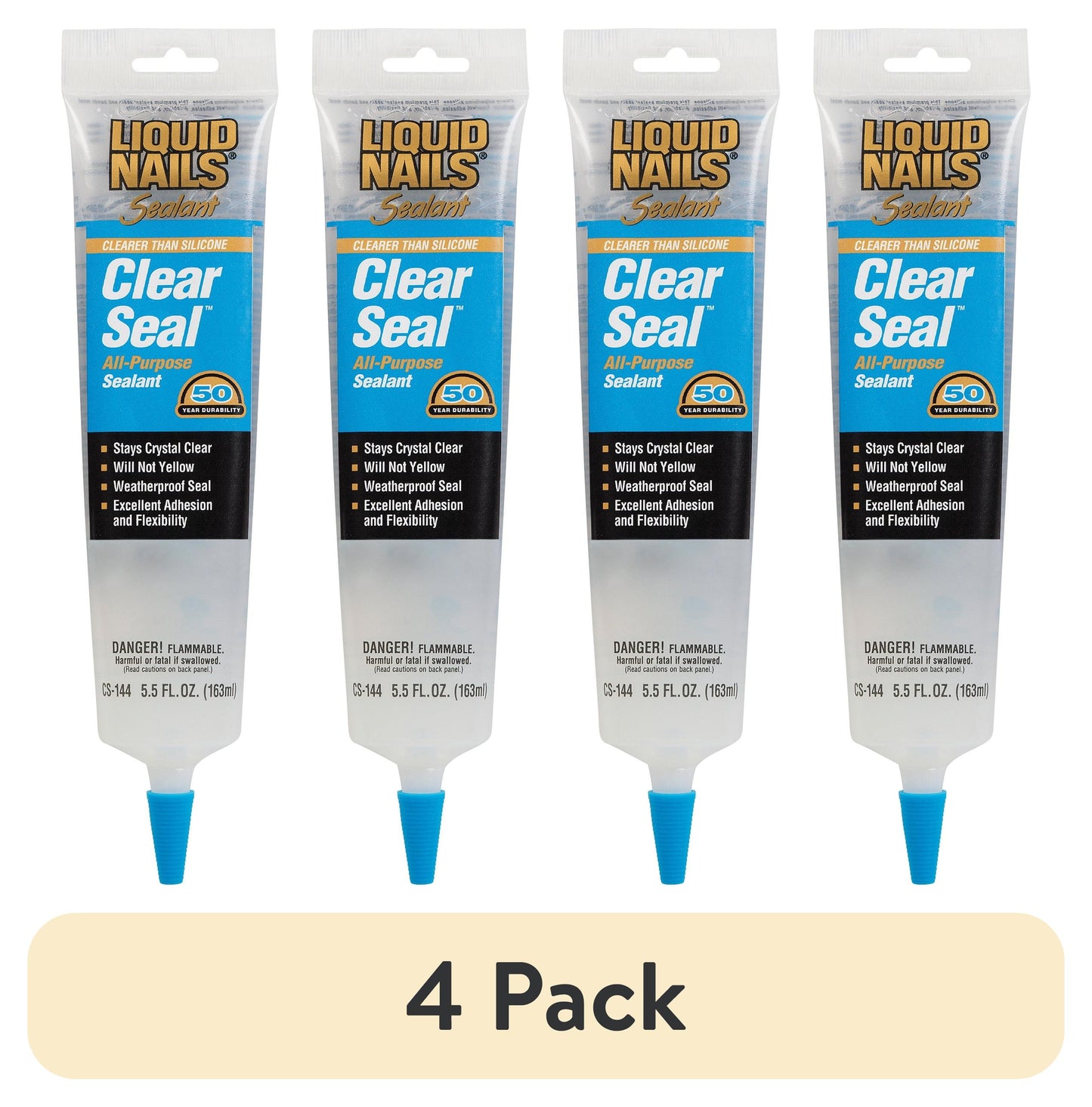 (4 pack) Liquid Nails Clear Seal CS-144 5.5 oz. All-Purpose Sealant
