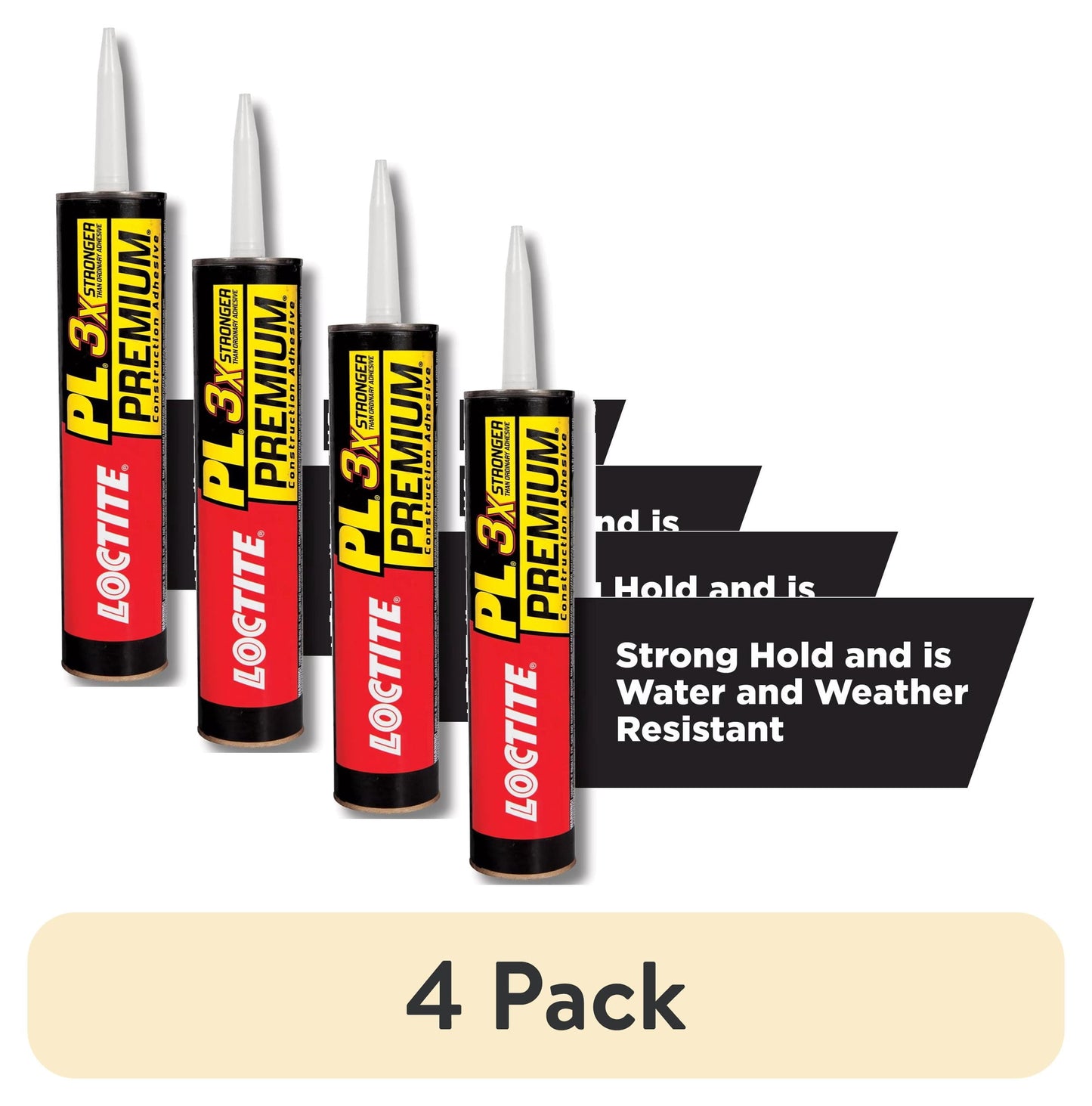 (4 pack) Loctite Pl Premium Polyurethane Construction Adhesive Pack of 1, Tan 10 fl oz Cartridge