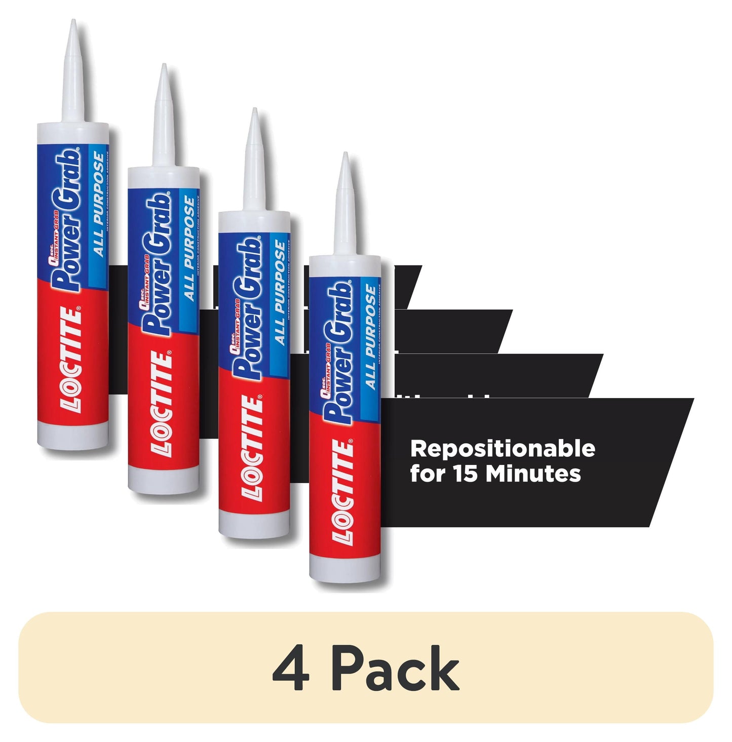 (4 pack) Loctite Power Grab Construction Adhesive All Purpose, Pack of 1, White 9 fl oz Cartridge