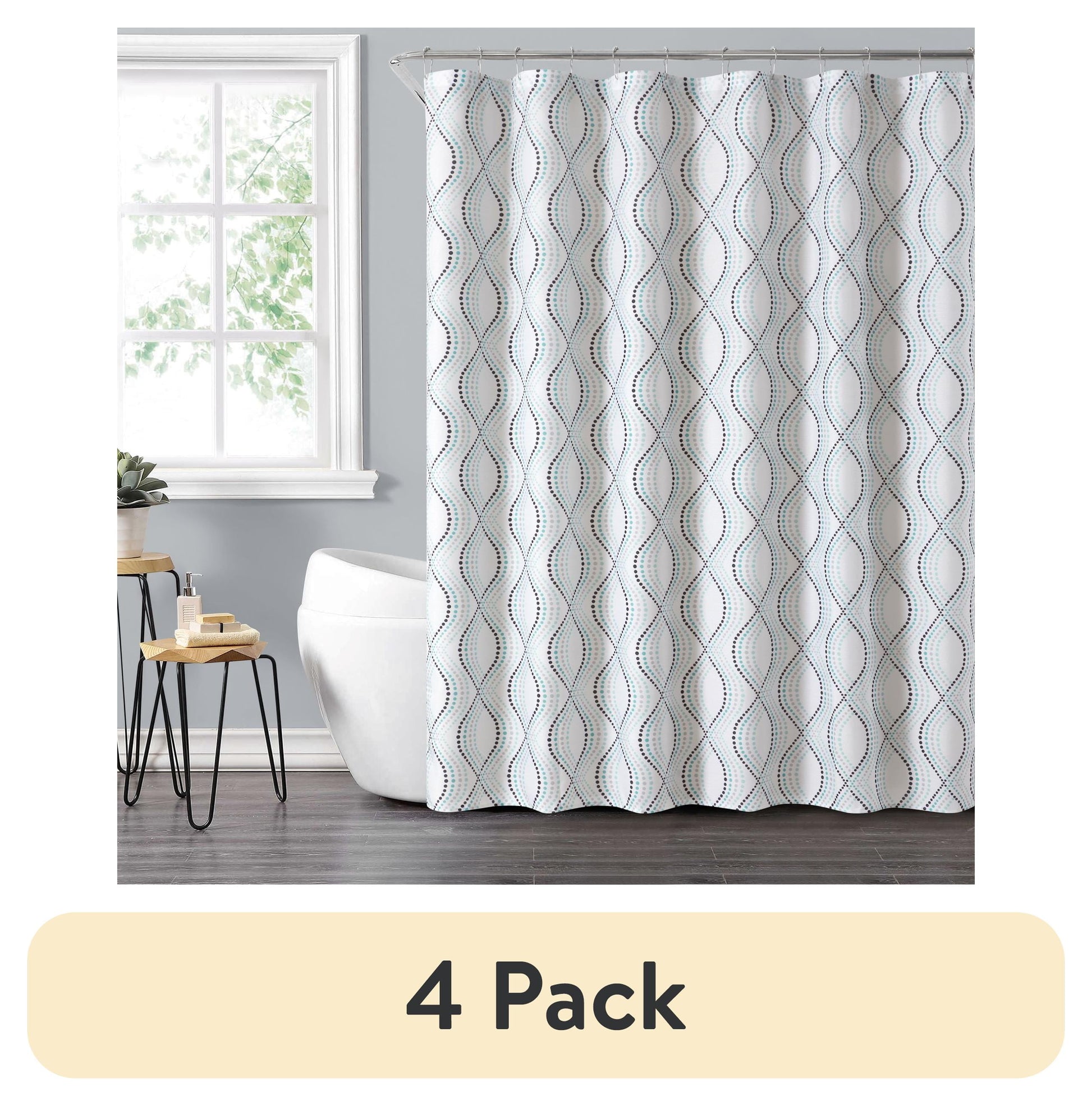 Mainstays 14-Piece Blue Dot Shower Curtain Set â€“ 72" x 72" Fabric Curtain, PEVA Liner & Rust-Resistant Hooks, Easy-Clean Bathroom Upgrade