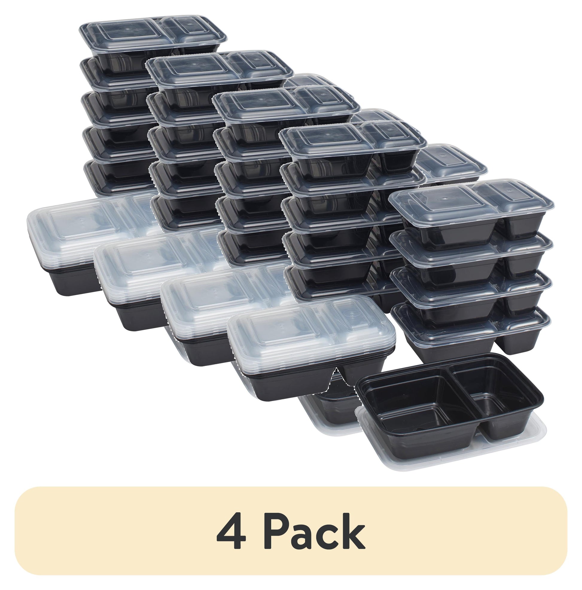 (4 pack) Mainstays Paquete de 15 Recipientes para PreparaciÃ³n de Comidas con 2 Compartimentos para Almacenamiento de Alimentos