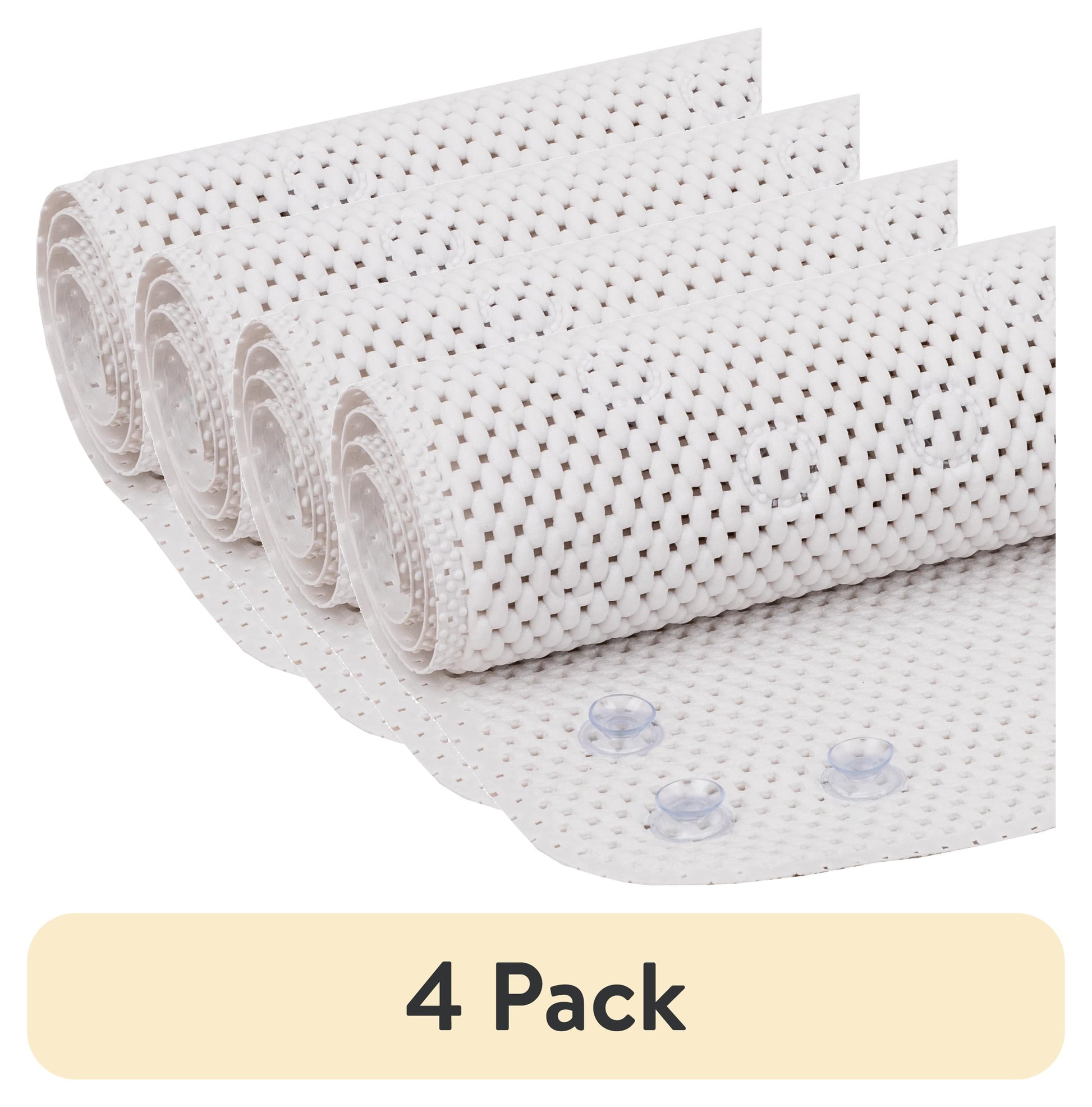 (4 pack) Mainstays 17" x 36" Cushioned Foam Bathtub Mat with Suction Cups, White