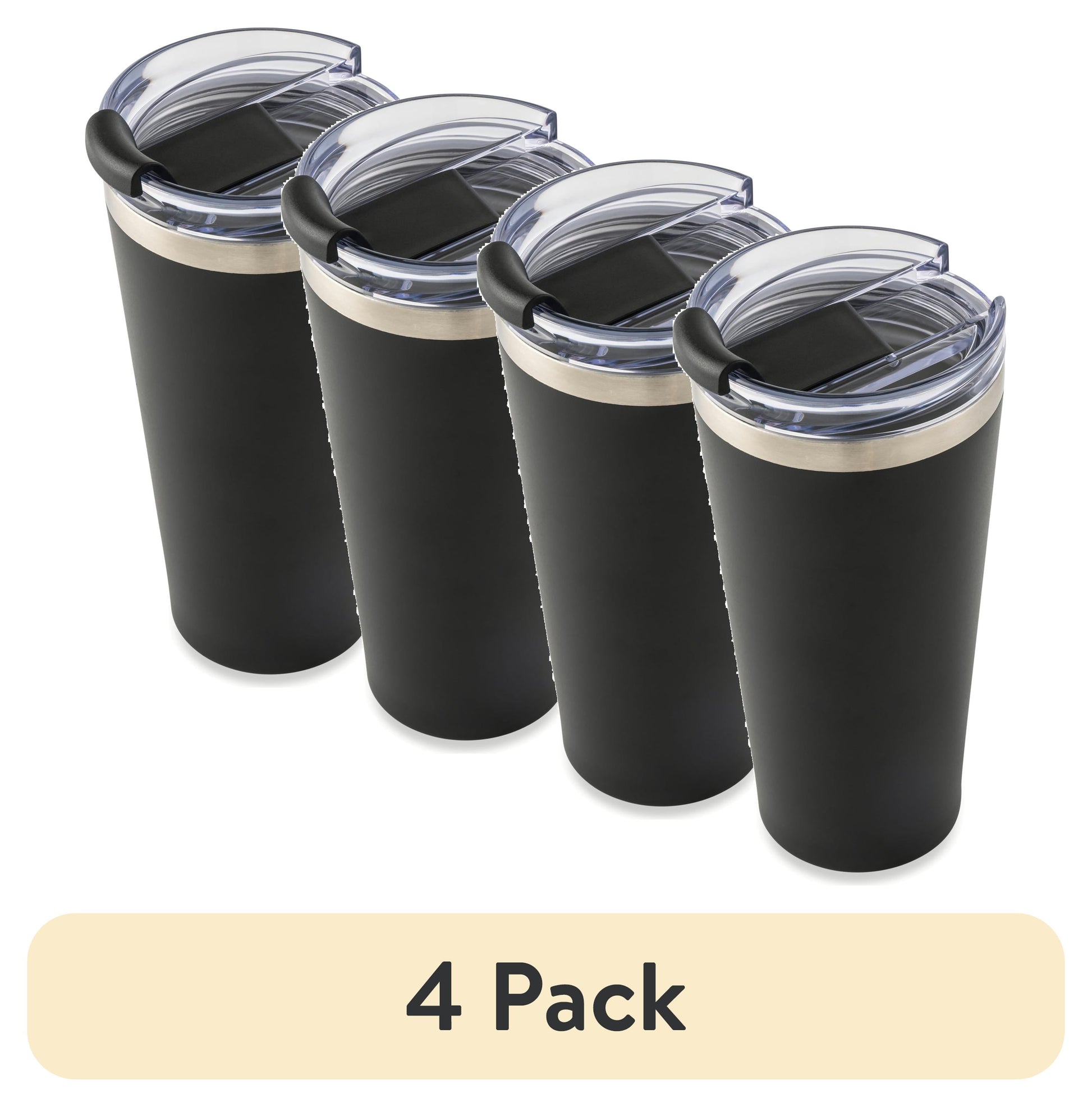 (4 pack) Mainstays 20oz Stainless Steel Tumbler, Black
