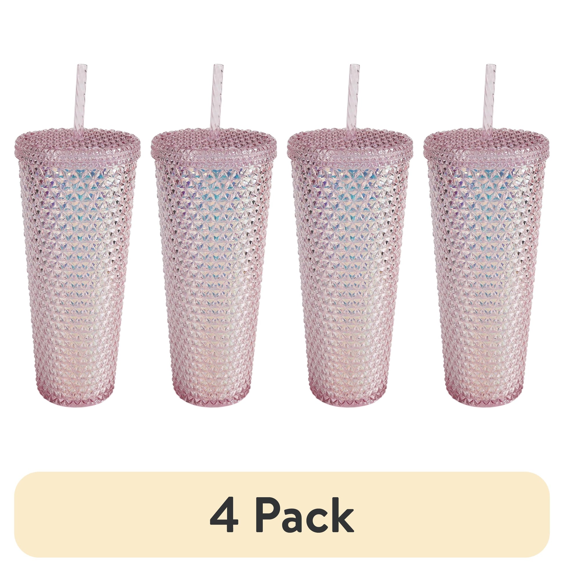 (4 pack) Mainstays 26-Ounce Capacity Plastic Double Wall Insulated Iridescent Textured Tumbler, Pink