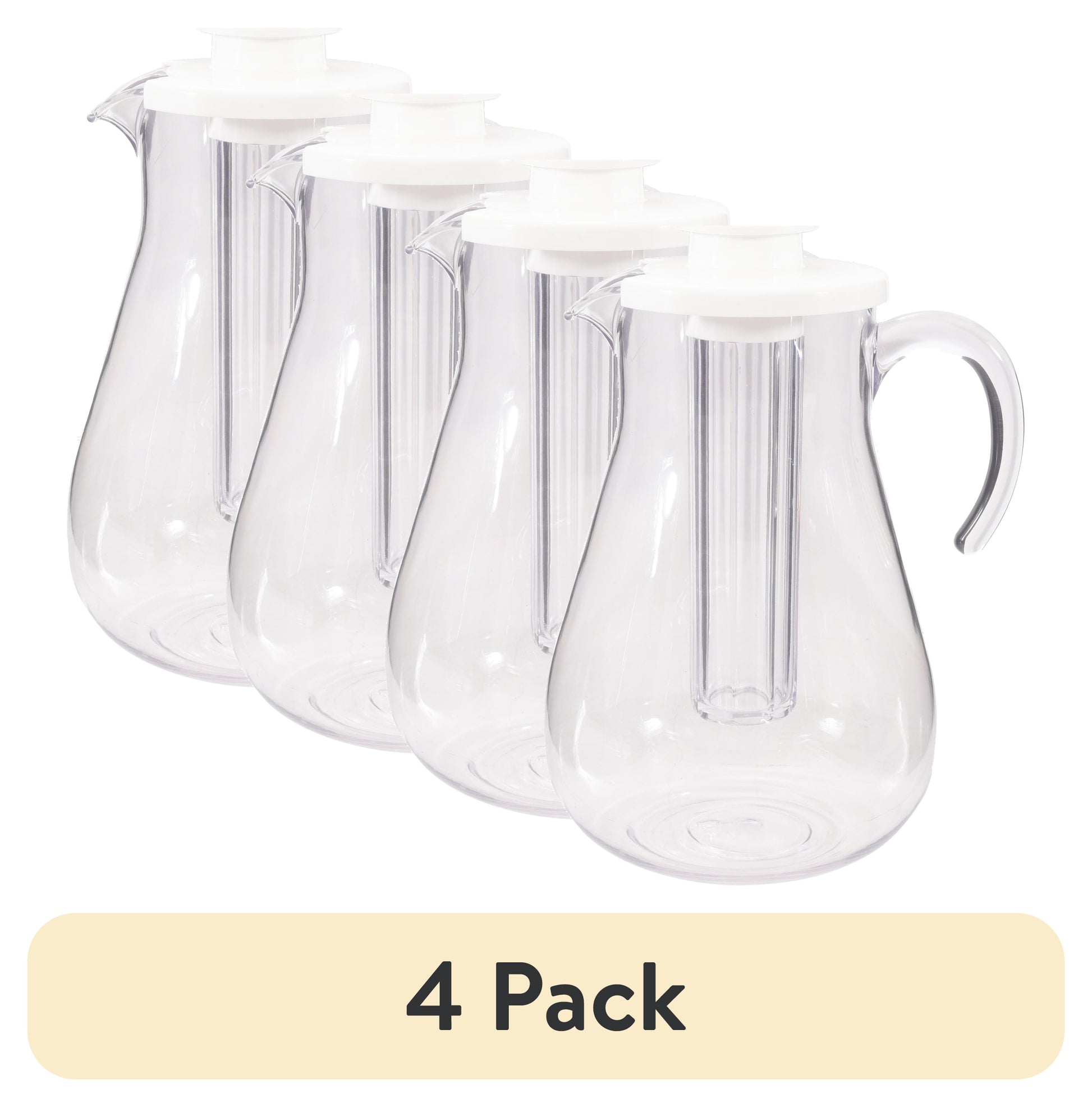Mainstays 3-Quart Plastic Water Pitcher with Lid and Removeable Rod for Ice Core, Clear