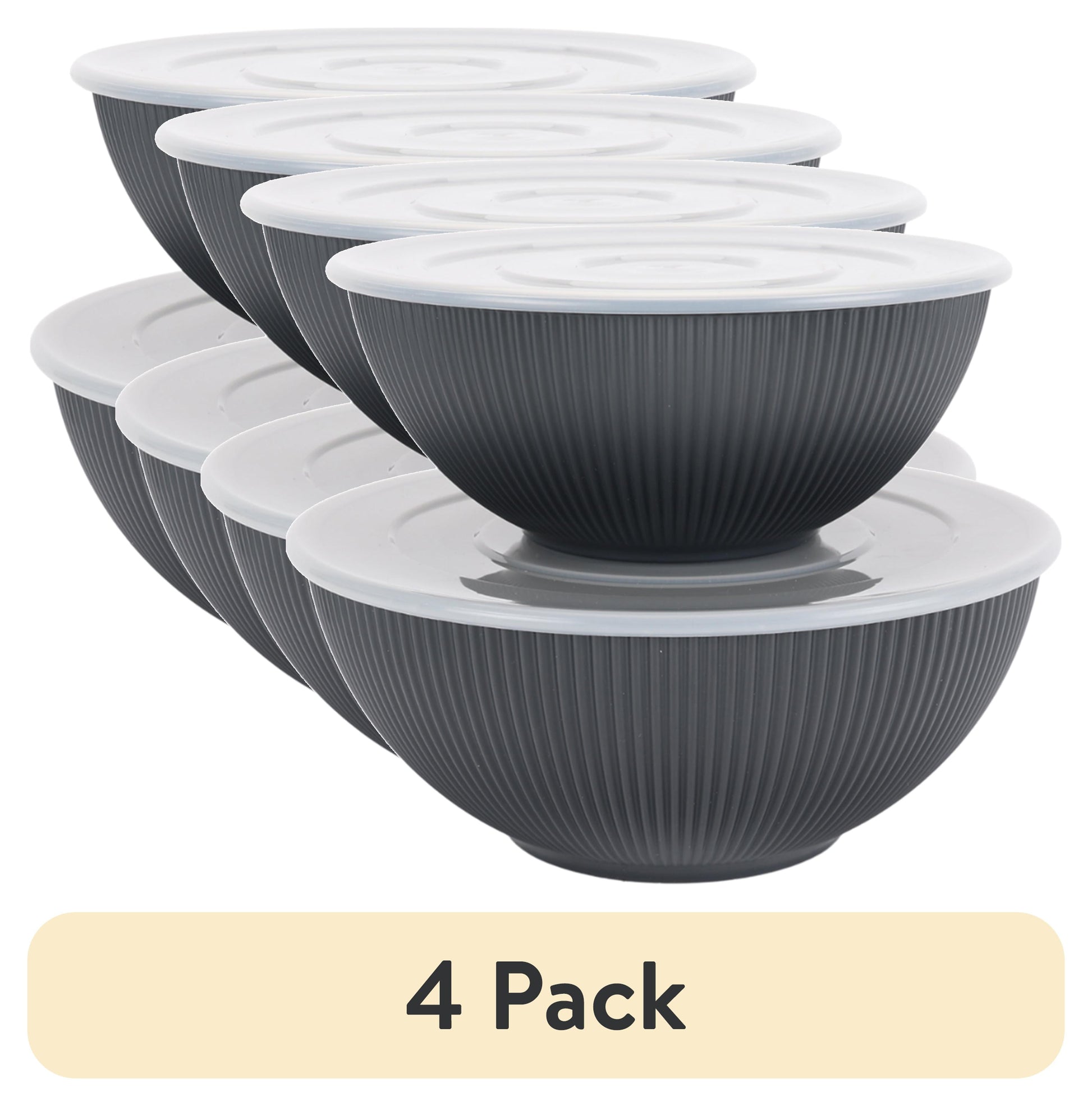 (4 pack) Mainstays - Black 4-Piece Eco-Friendly Recycled Plastic Serve Bowl Set