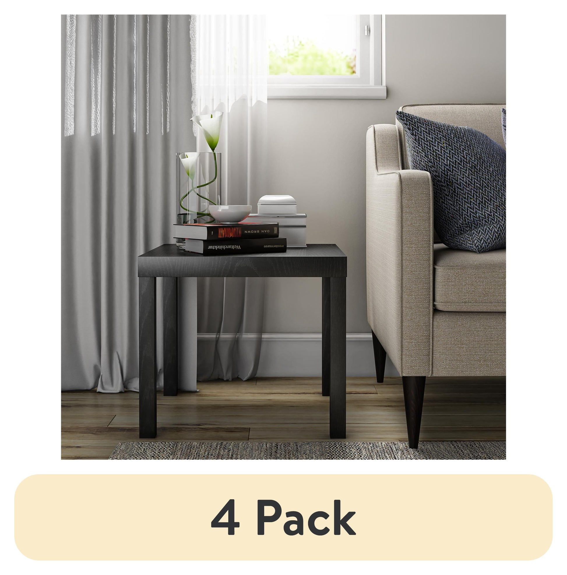 (4 pack) Mainstays Parsons End Table, Black Oak