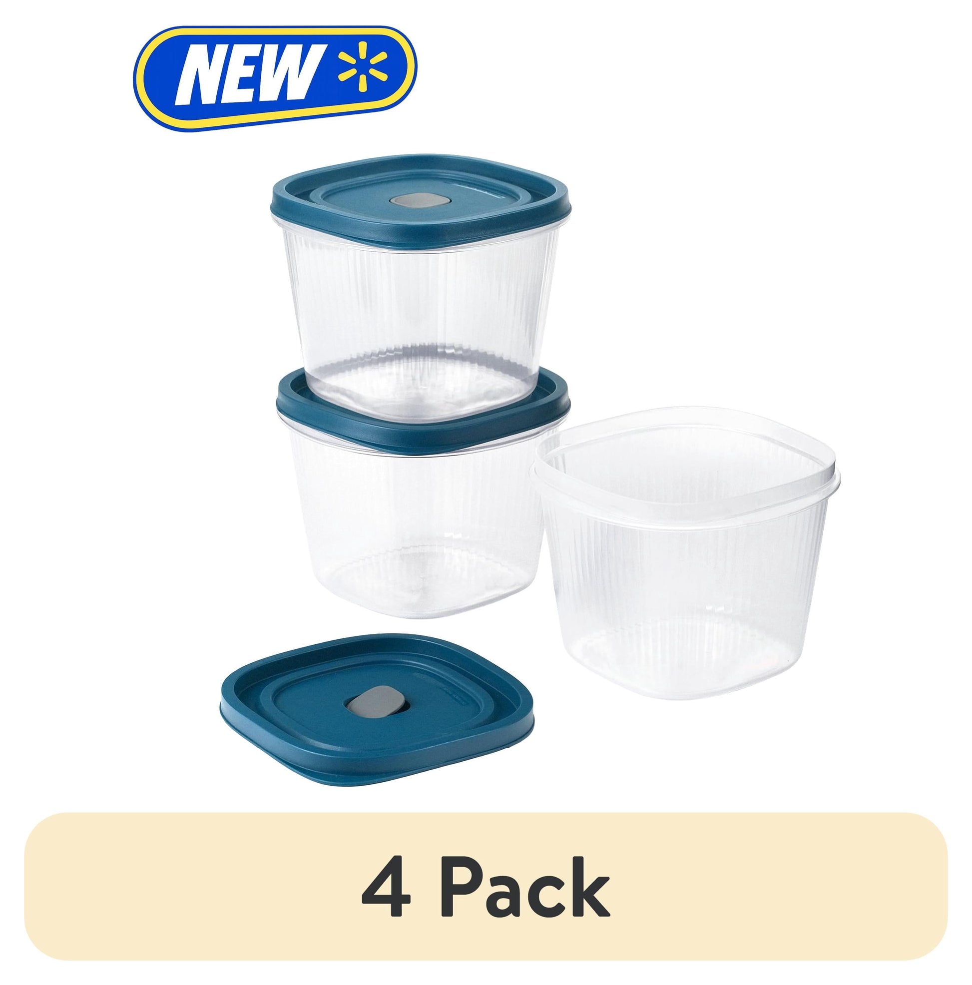 (4 pack) Mainstays Reusable Food Storage Container,  Deep Medium Square, Plastic , 3 Pack â€“ 3 Containers with Lids, 8.5 Cups, Ideal for Meal Prep