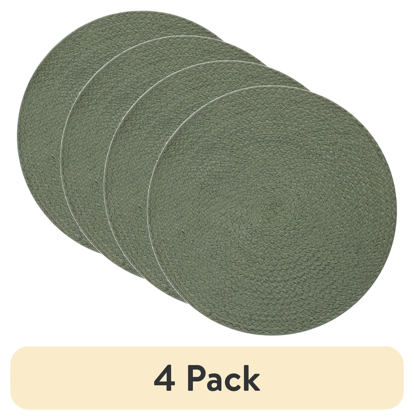 (4 pack) Mainstays Round Braided Placemat - Hedge Green - 14" Diameter, Polyester