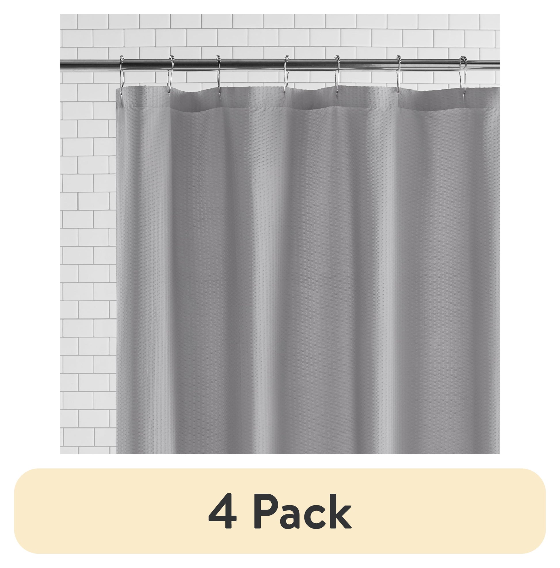 (4 pack) Mainstays Water-Repellent Fabric Shower Liner, 70" x 72", Gray
