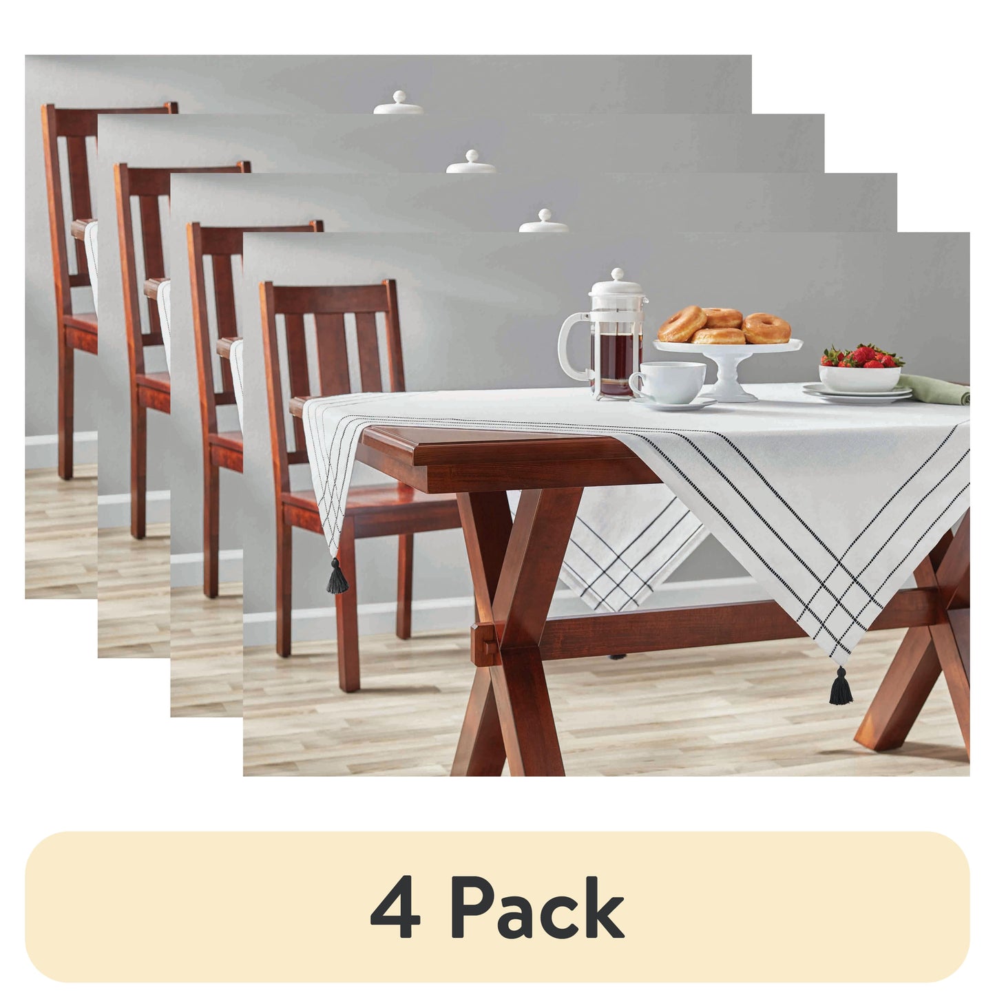 (4 pack) Mainstays Woven Table Throw, White with Black Border, 1 Count