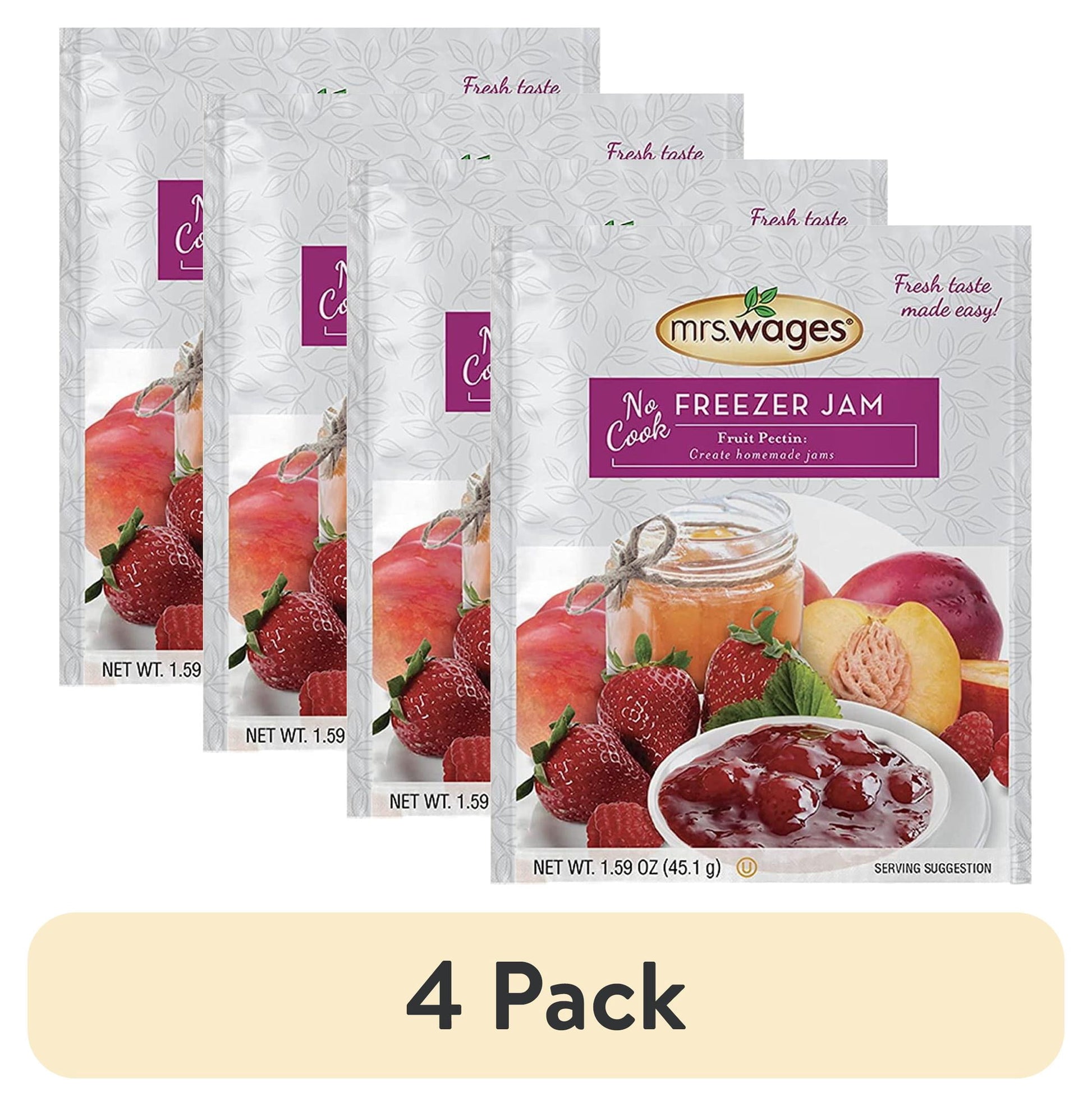 (4 pack) Mrs. Wages No Cook Freezer Jam | Fruit Pectin | Easy-to-Use | Fast Results | Homemade Jelly and Jams| 1.75 oz Packet