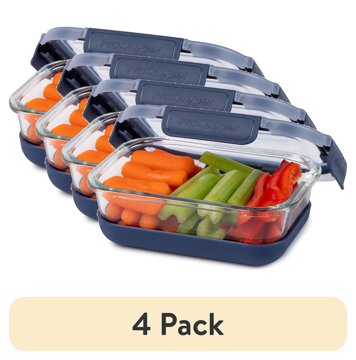 (4 pack) Prokeeper+ 2.8 Cup Glass Food Storage Container with Silicone Base, Well Suited to Refrigerator Organization