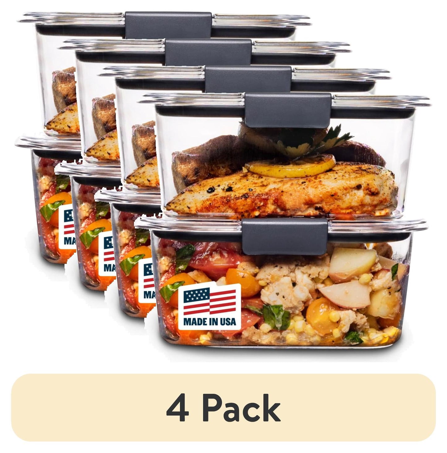 (4 pack) Rubbermaid Brilliance 4.7 Cup Medium Stain-Proof Food Storage Container, Set of 2