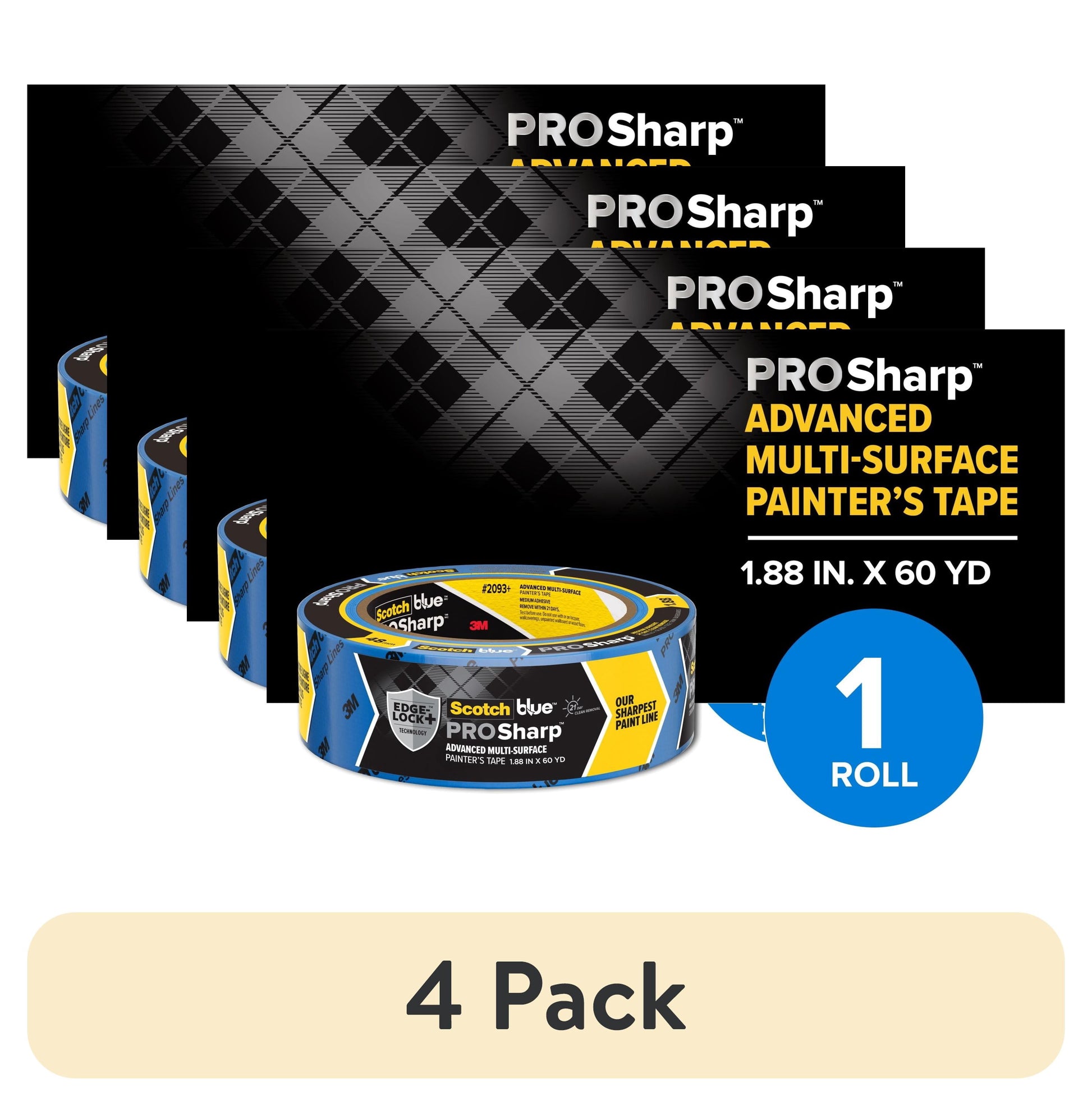 (4 pack) ScotchBlue PROSharp Painter's Tape, Blue, 1.88 in x 60 yd, 1 Roll