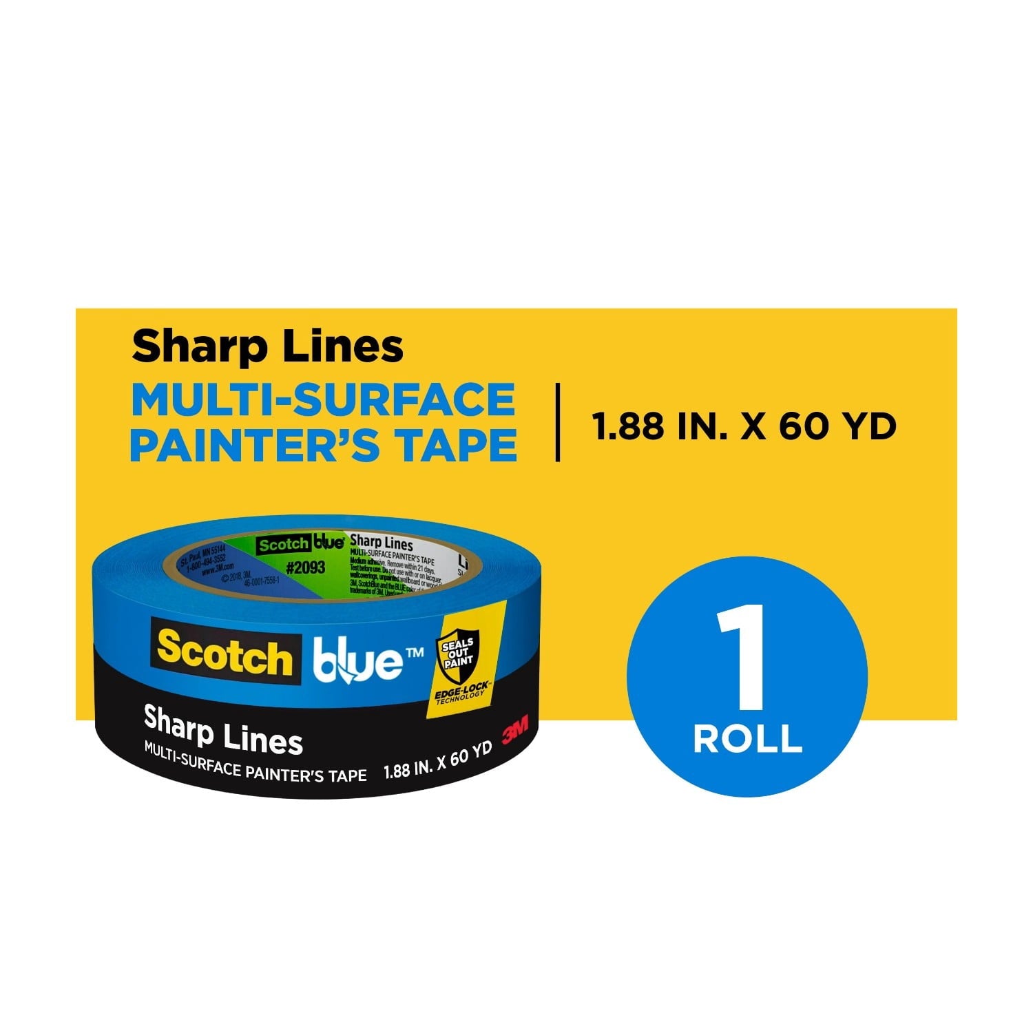 (4 pack) ScotchBlue Sharp Lines Painter's Tape, Blue, 1.88 in x 60 yd, 1 Roll