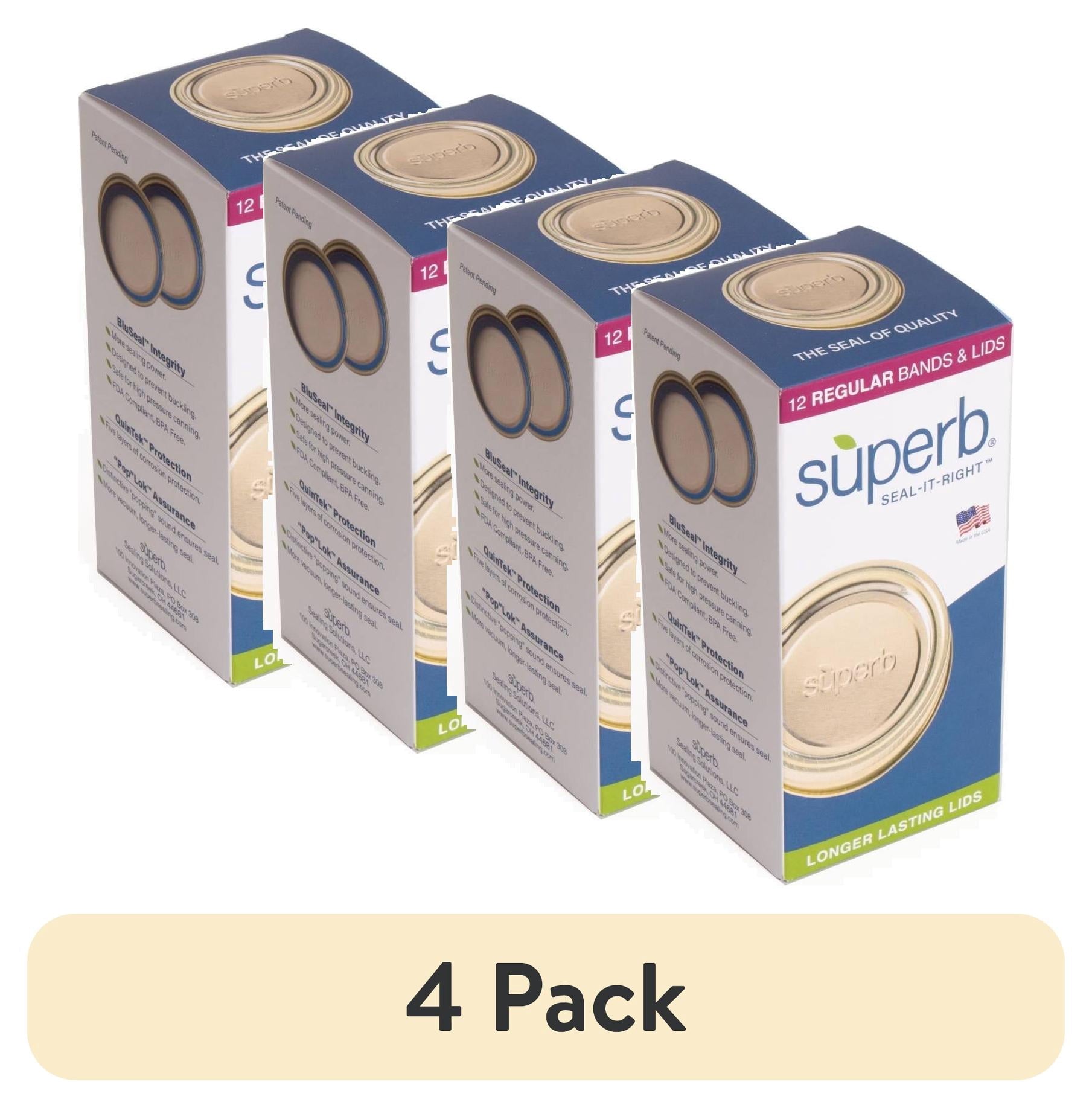 (4 pack) Superb 12-Pack Canning Jar Lids and Rings - Regular Mouth, Two-Piece Mason Jar Lids with Bands for Canning and Preserving, Fits All Brands Regular Mouth Mason Jars