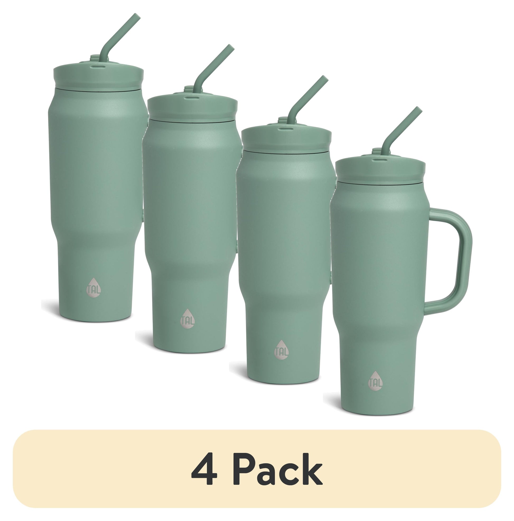(4 pack) TAL 30oz Stainless Steel Basin Travel Mug with Silicone Straw, Sage