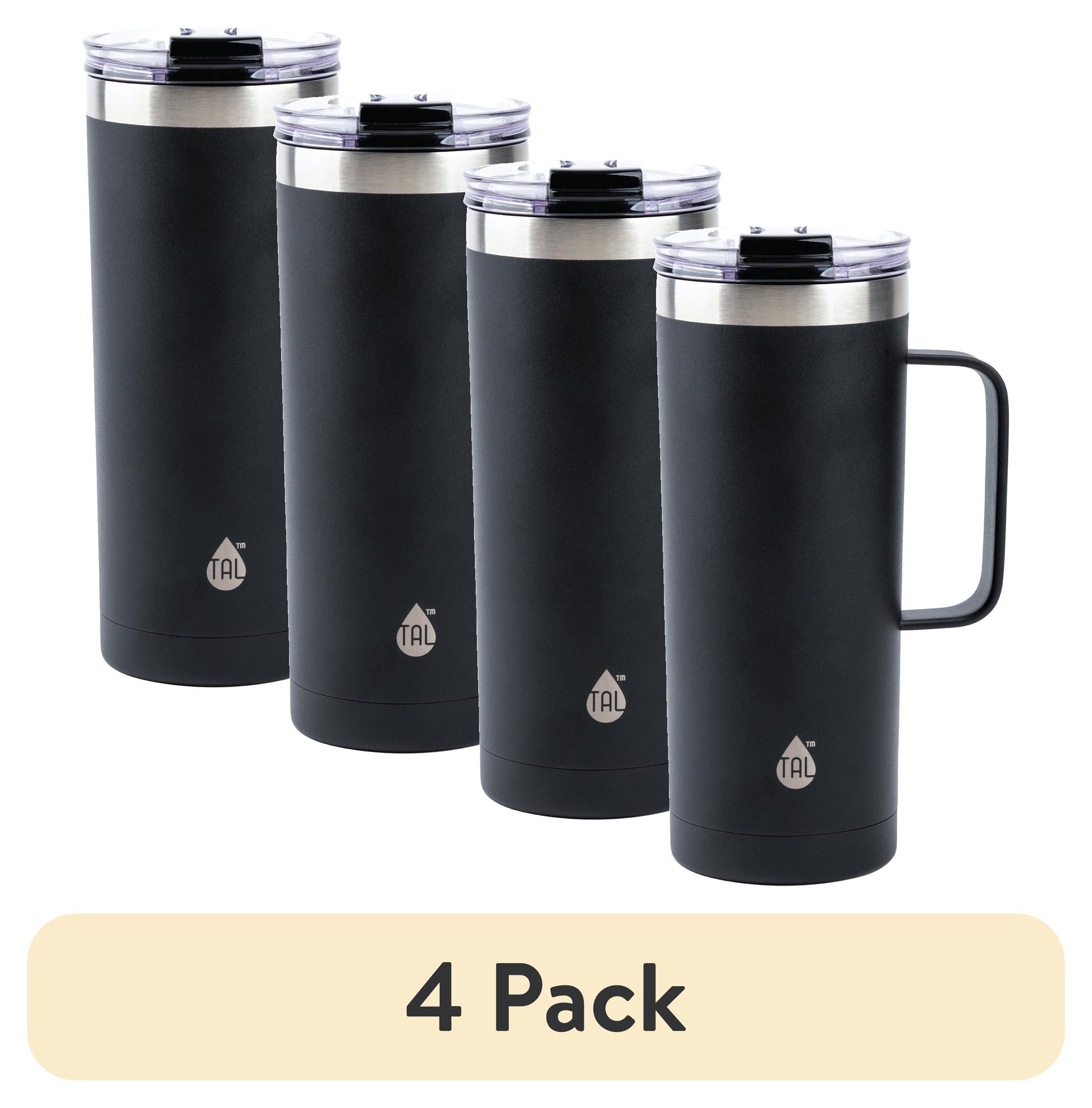 (4 pack) TAL 20 oz Insulated Travel Coffee Mug Black