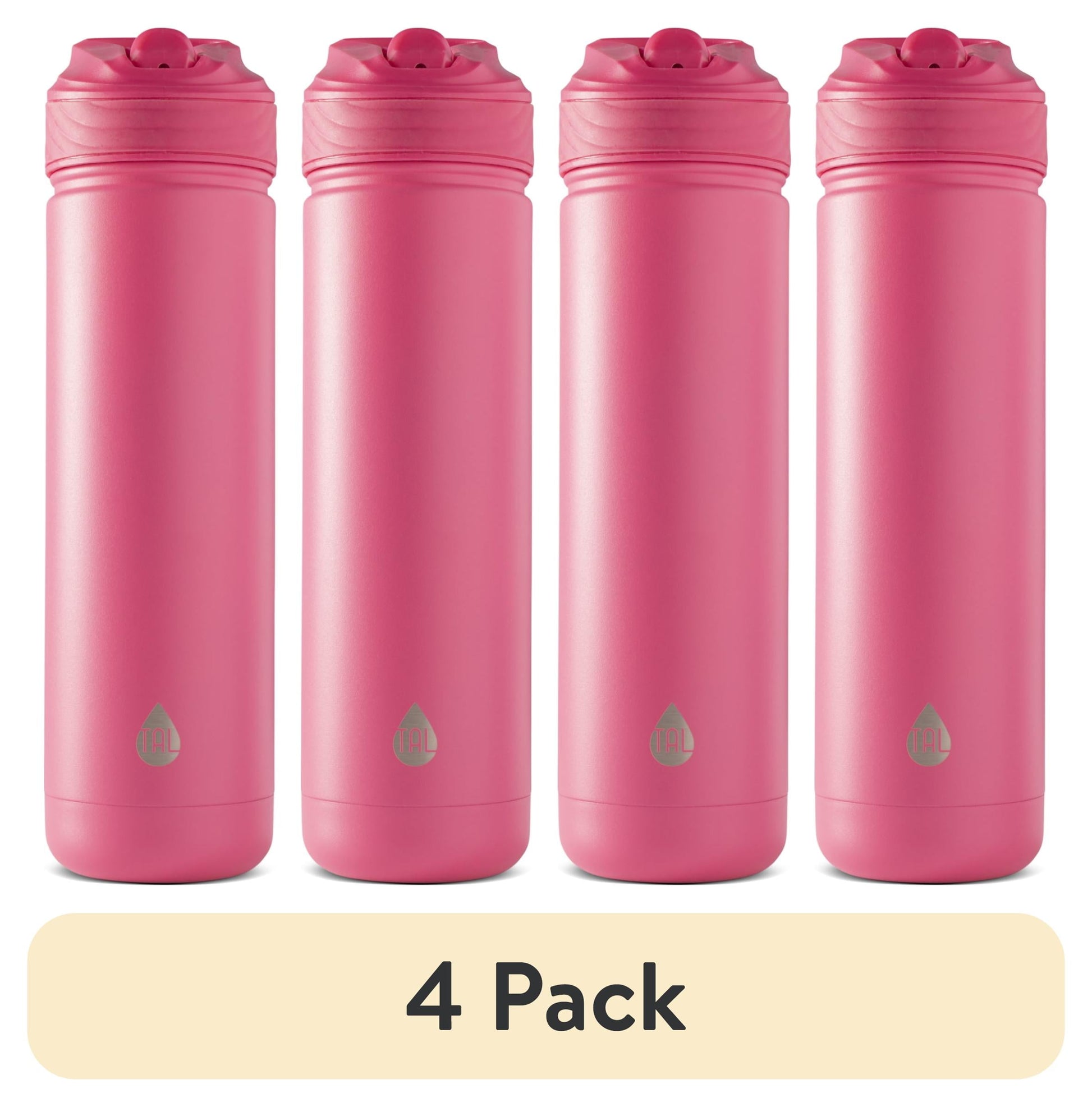 (4 pack) TAL 26oz Stainless Steel Ranger Water Bottle with Easy Sip Straw, Hot Pink