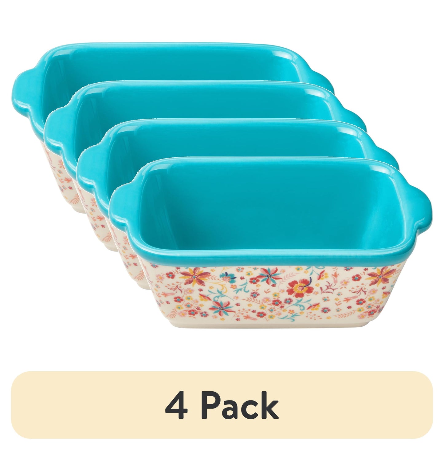 (4 pack) The Pioneer Woman Keepsake Floral 4.8" Ceramic Mini Loaf Pans, Set of 2