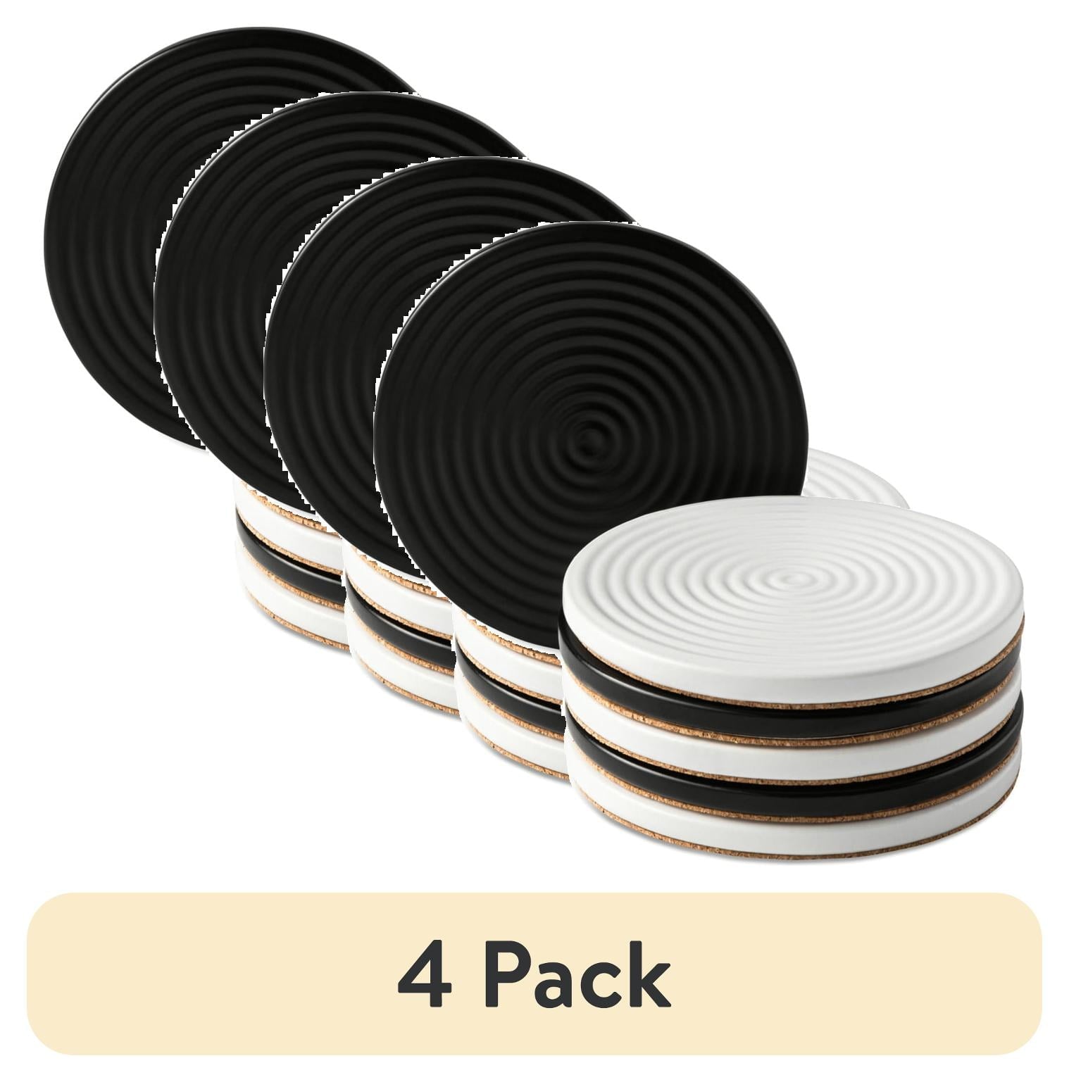 (4 pack) Thyme & Table 6 pack Ceramic Ribbed Coaster Set, Black