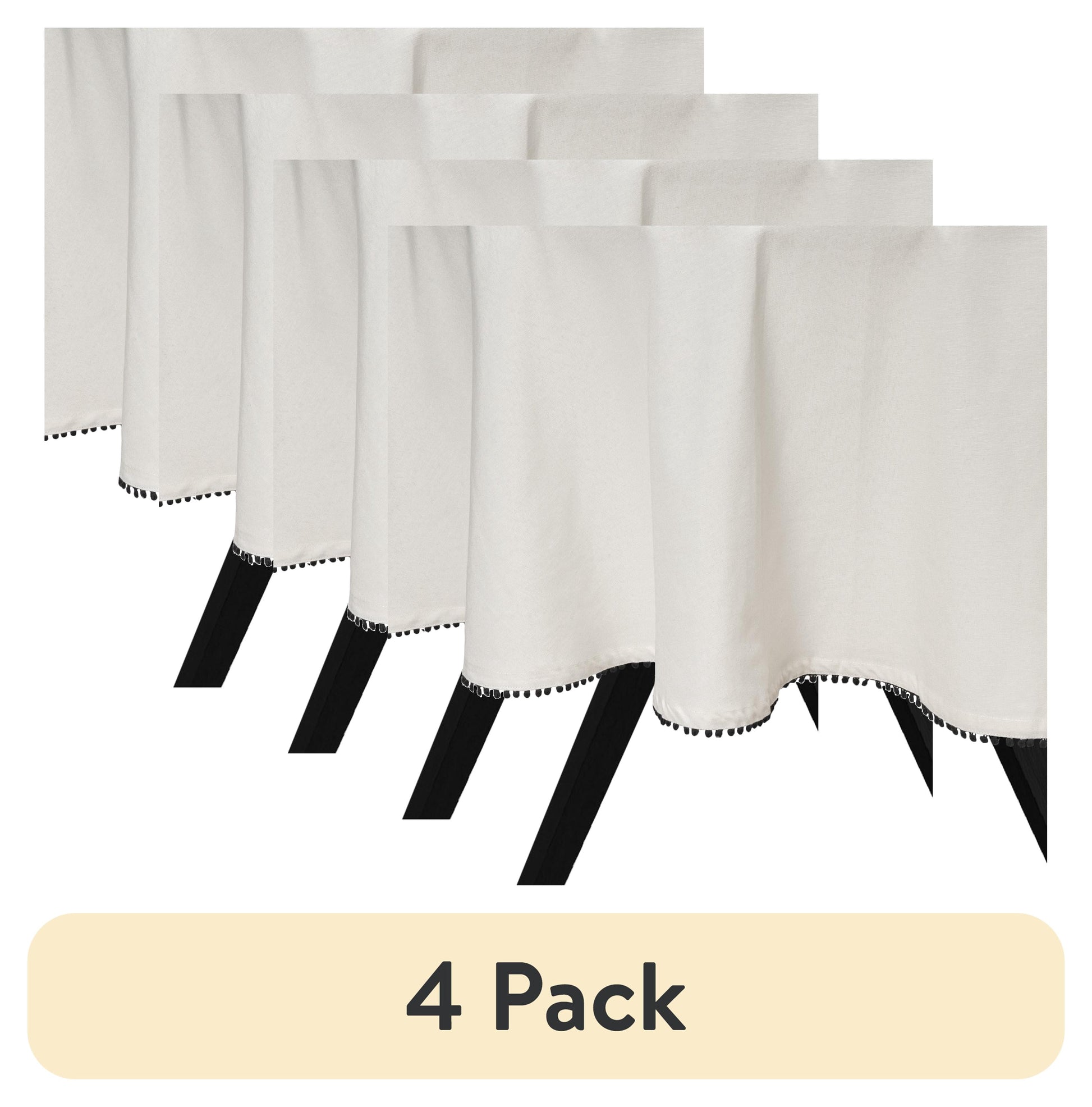 (4 pack) Thyme & Table 70" Round Tablecloth, Ivory with Black Pom Pom Trim