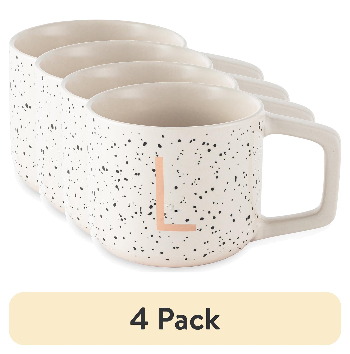 (4 pack) Thyme & Table 13.5 fl oz Monogram L White Speckled Stoneware Mug