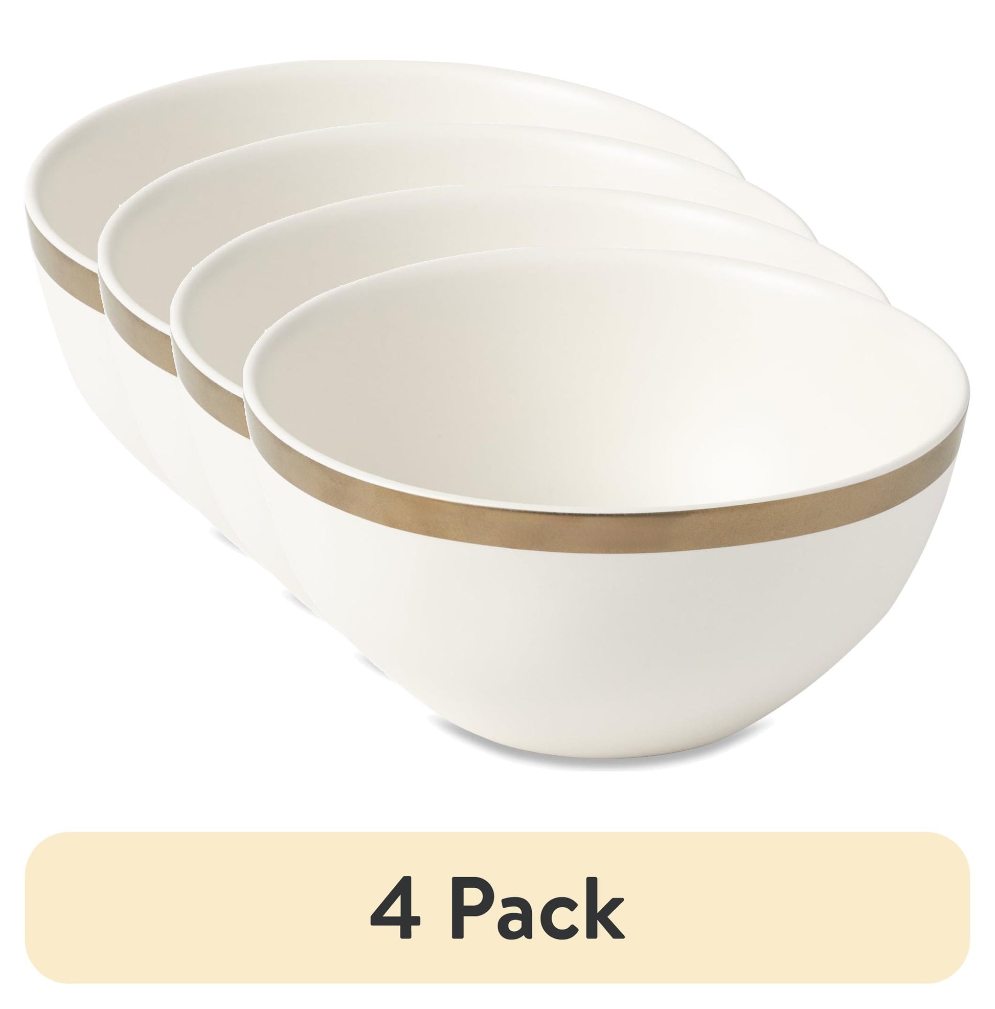 (4 pack) Thyme & Table Everest Ceramic Bowl Off-White with Gold Rim