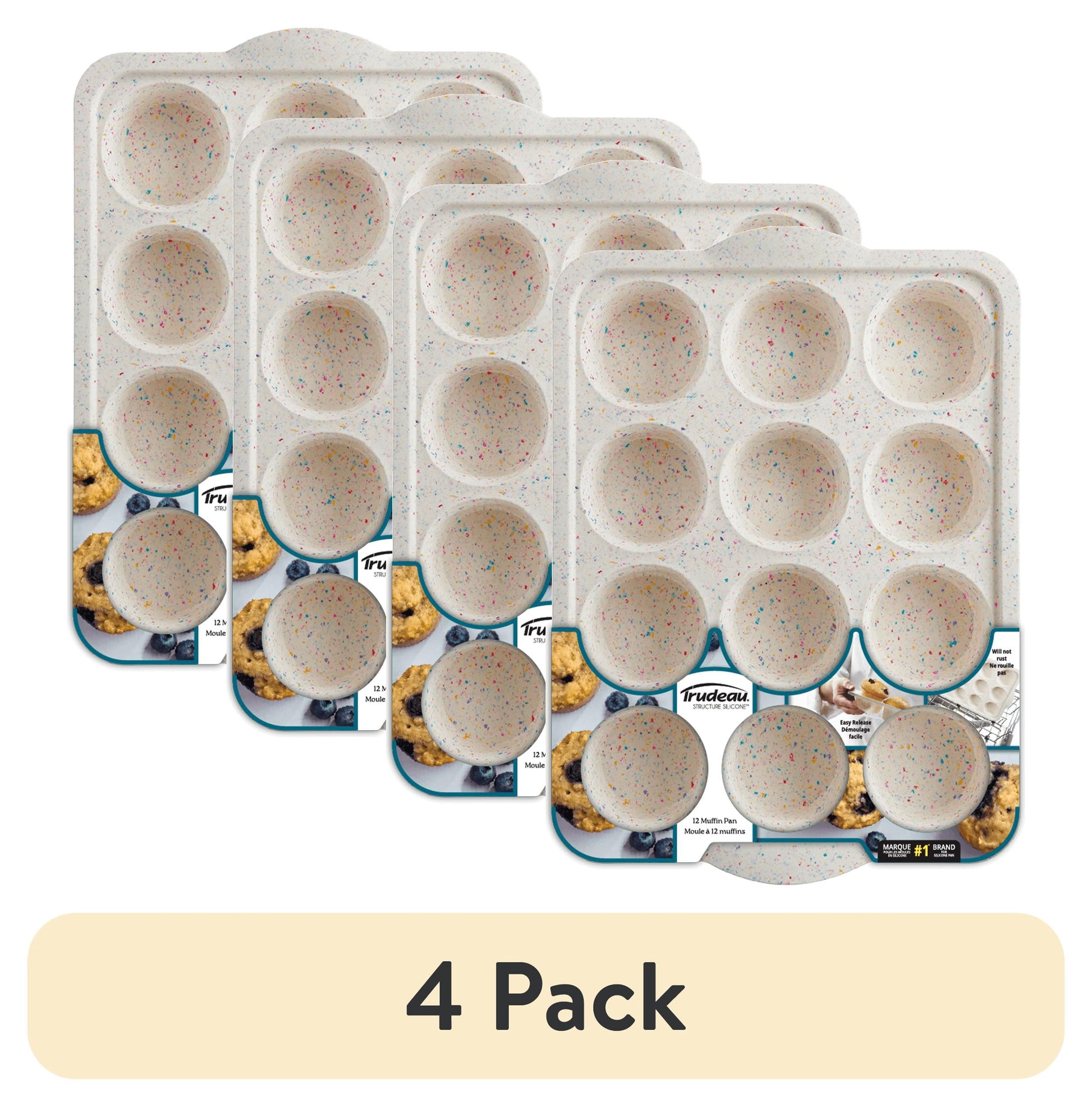 (4 pack) Trudeau Silicone 12ct Muffin & Cupcake Pan â€“ Perfect for Bites, Small Pies, Egg Bites, Rice Krispies Treats, Cheesecake Cups & More