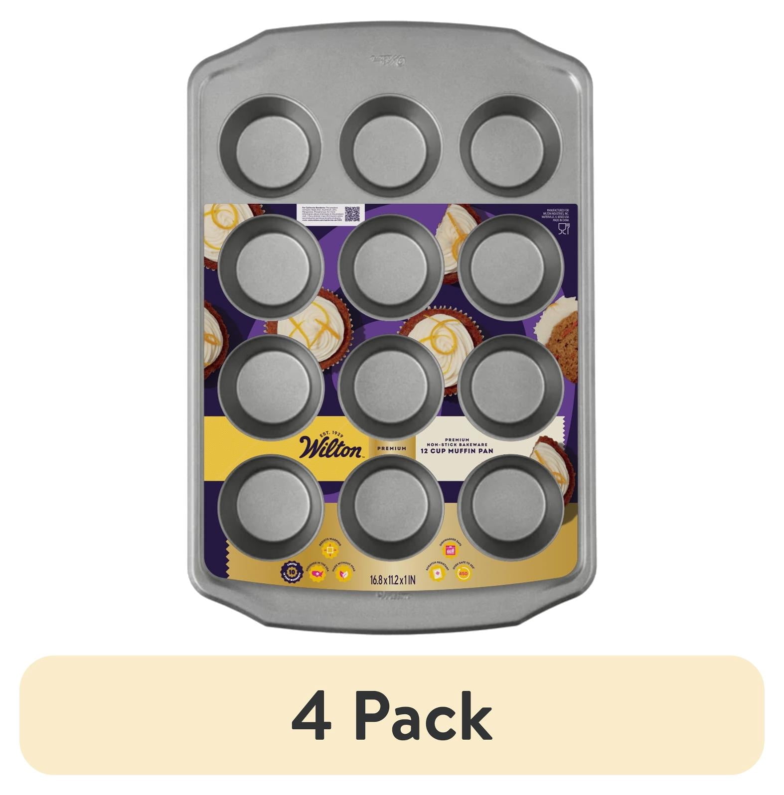 (4 pack) Wilton Premium Non-Stick Muffin Pan 12-Cup Cupcake Tin Regular Size 16" x 11" Baking Pan, Packaging May Vary