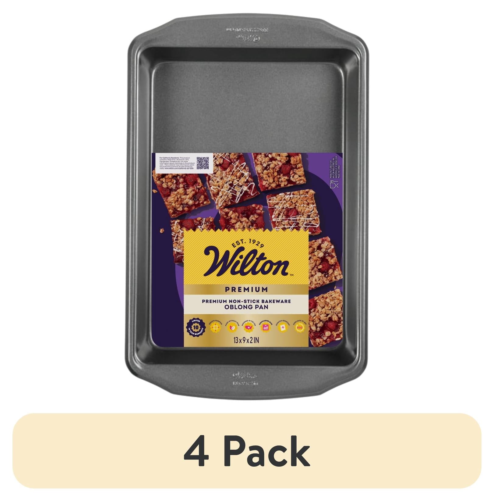 (4 pack) Wilton Premium Non-Stick Oblong Large Brownie Pan 9" x 13" Rectangular Baking Pan, Packaging May Vary