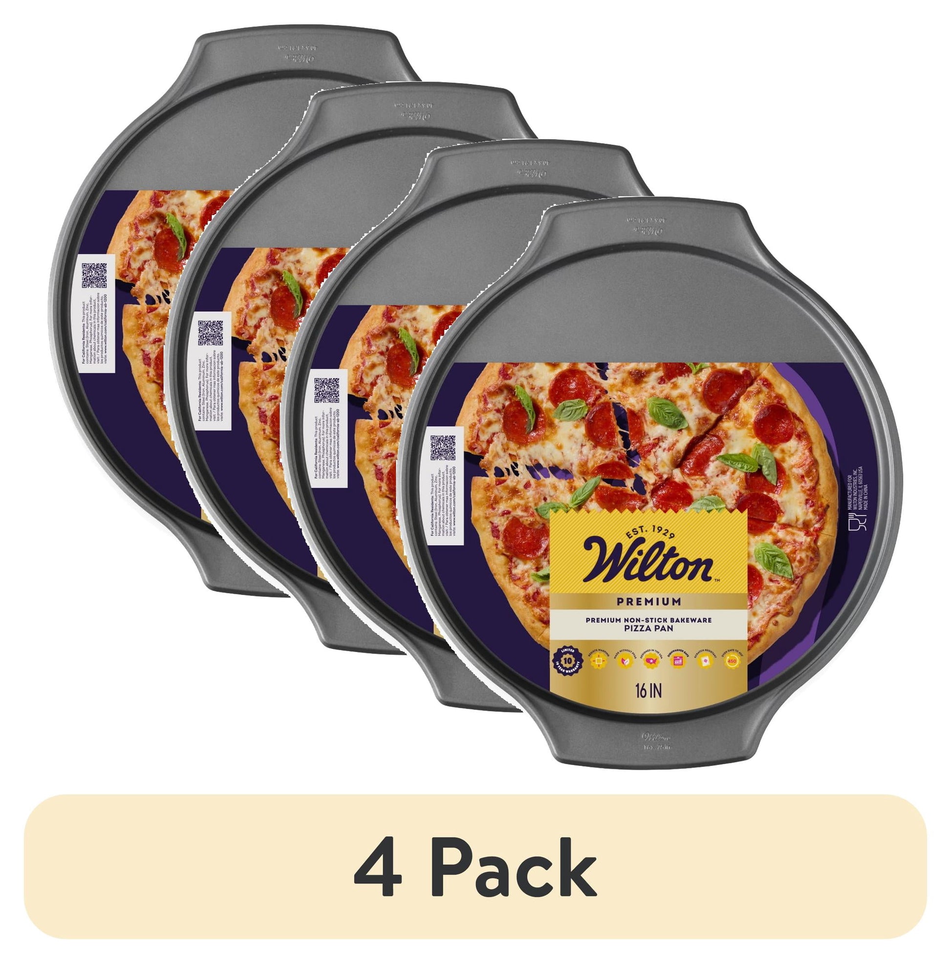 (4 pack) Wilton Premium Large Pizza Pan Steel Non-Stick 16-Inch, Packaging May Vary