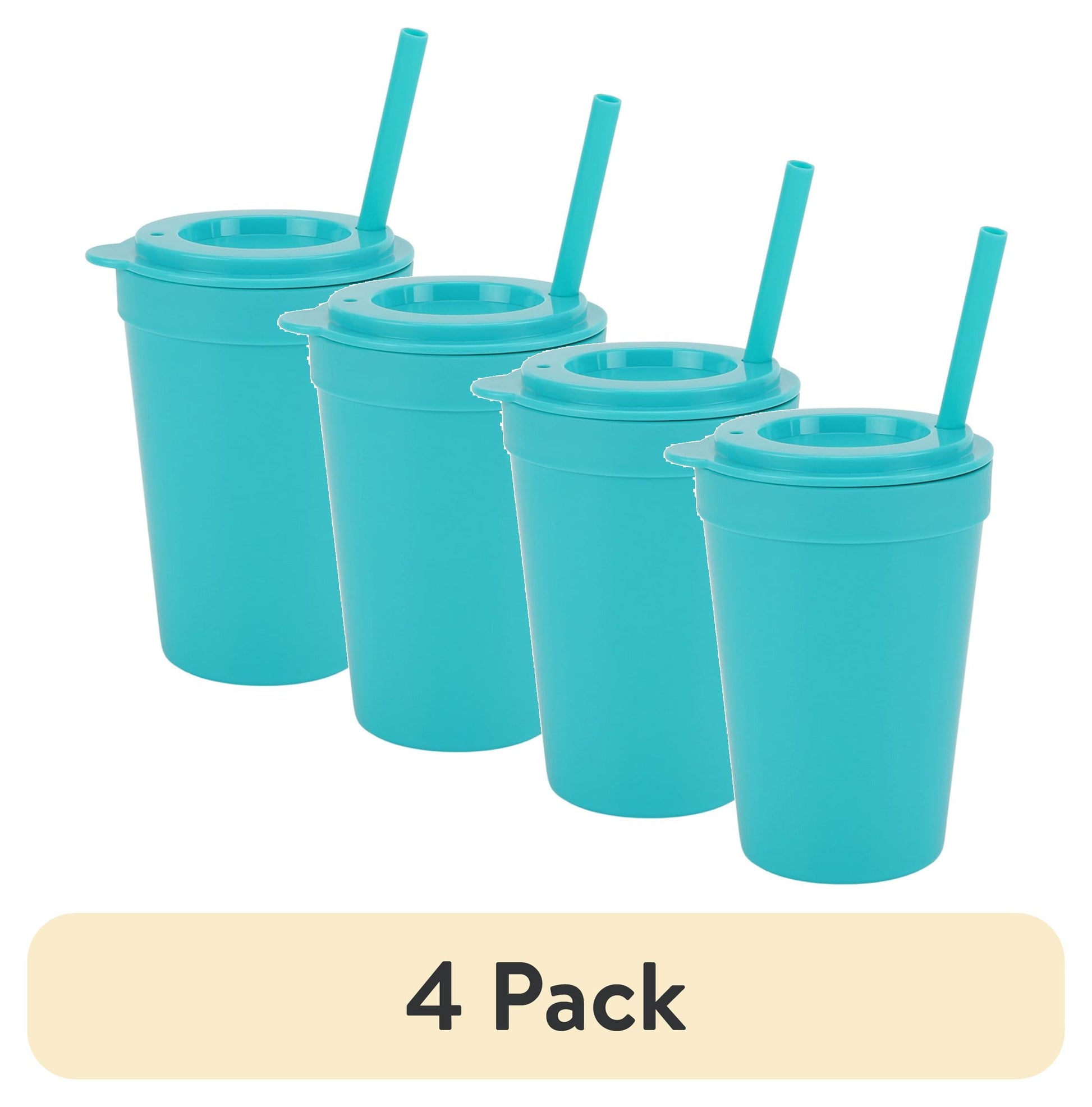 (4 pack) Your Zone 4-Pack Plastic 15-Ounce Capacity Tumbler Set with Lid and Straw, Multi-Colored
