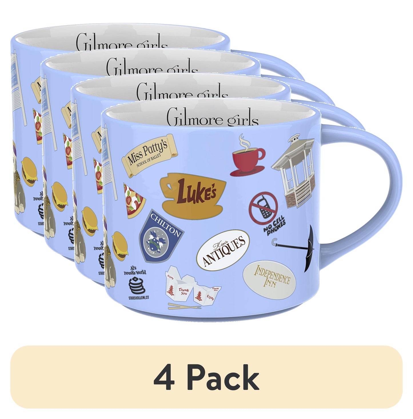 (4 pack) Zak Designs 15oz Ceramic Mug Inspired by Gilmore Girls