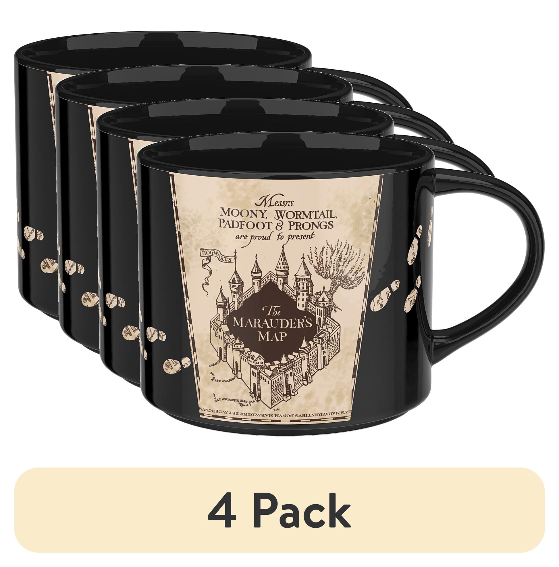 (4 pack) Zak Designs 15oz Harry Potter Marauders Map Color Change Ceramic Modern Mug
