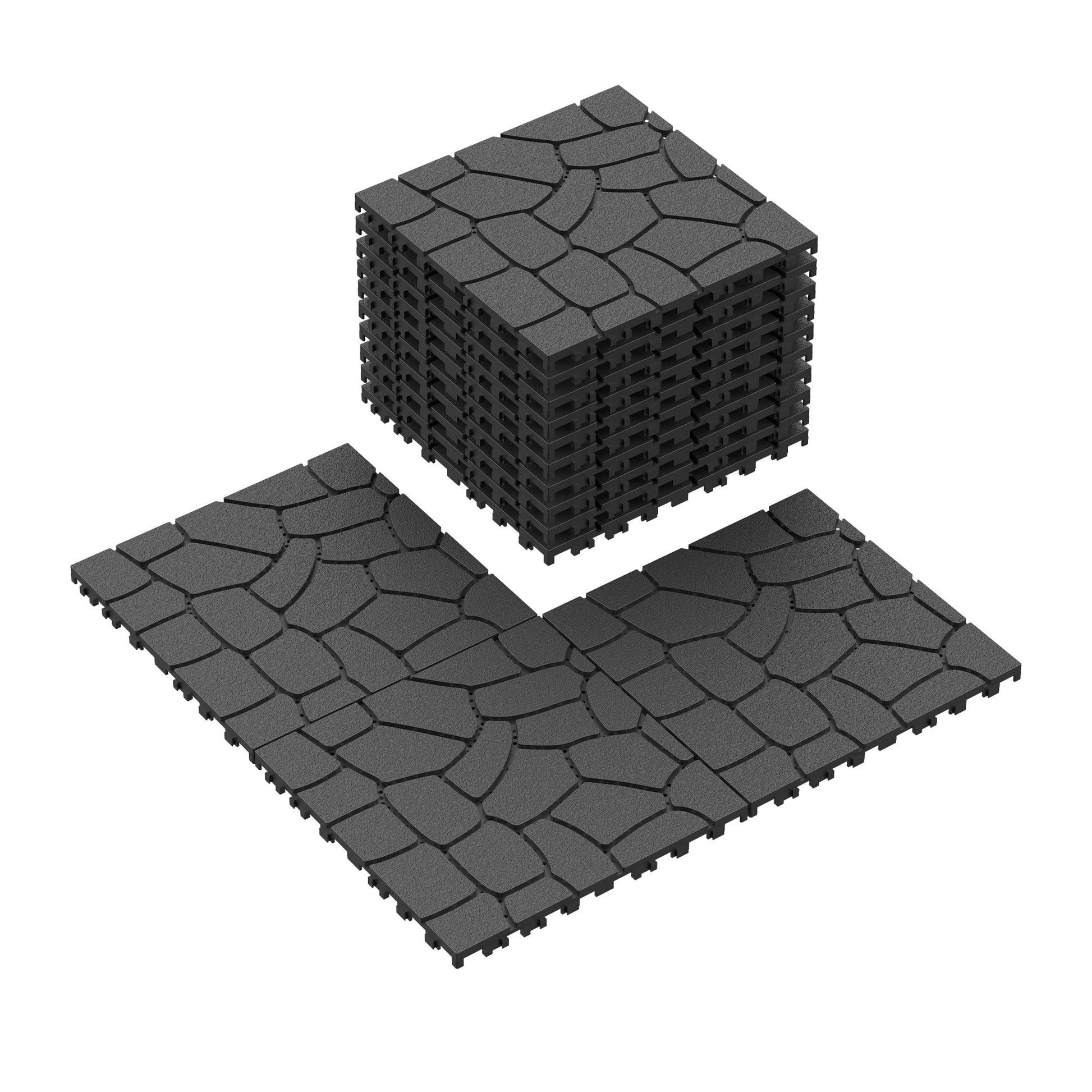 44 Pack Plastic Interlocking Deck Tiles,12" Waterproof Outdoor Flooring,All Weather Use, Patio Floor Decking Tiles for Porch Poolside Balcony Backyard,Stone Texture,Grey 02