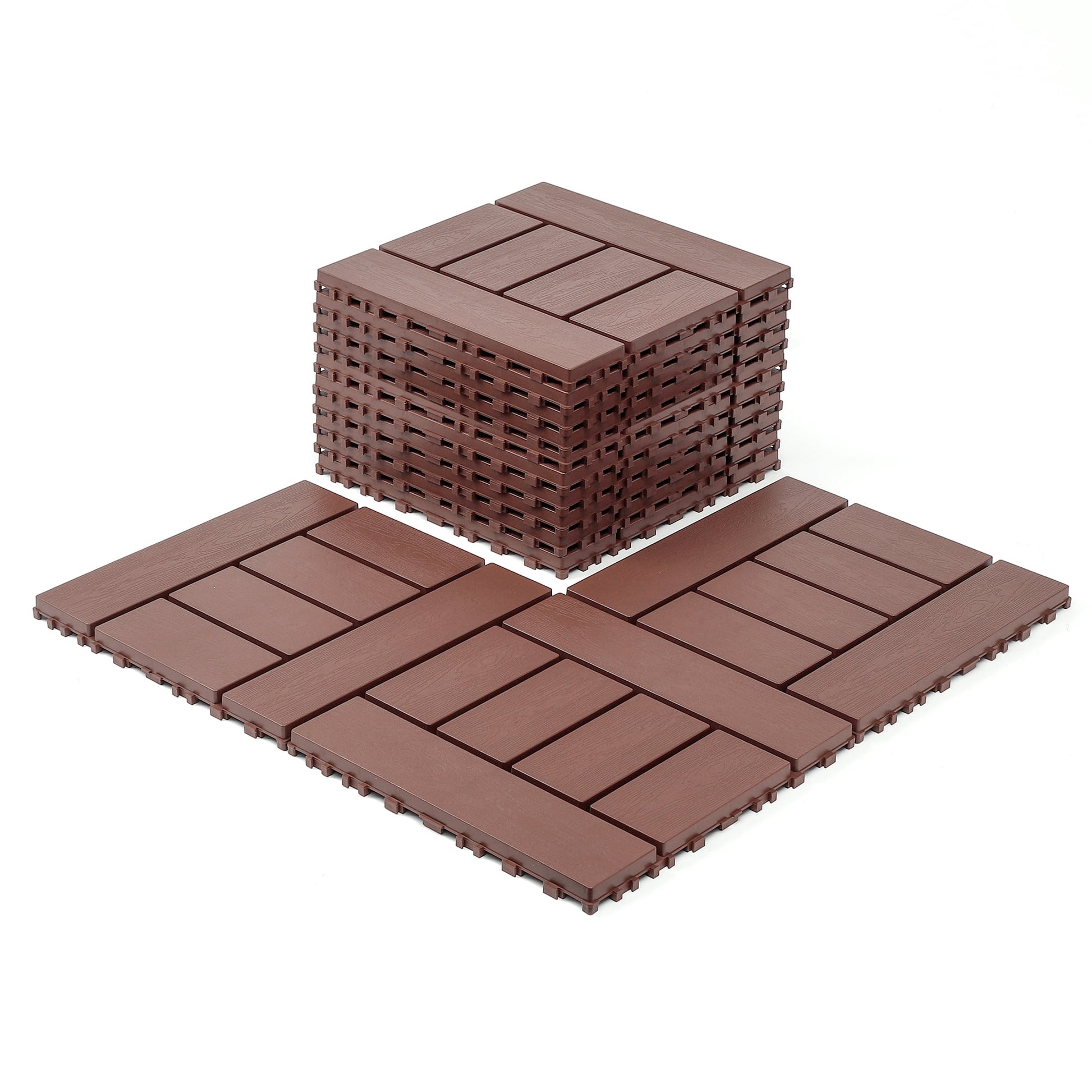 44 Pack Plastic Interlocking Deck Tiles,12"x12" Waterproof Indoor/Outdoor Floor Tiles,All-Weather Patio Floor Decking Tiles for Garden,Lawn,Porch,Poolside,Balcony,H Style,Brown